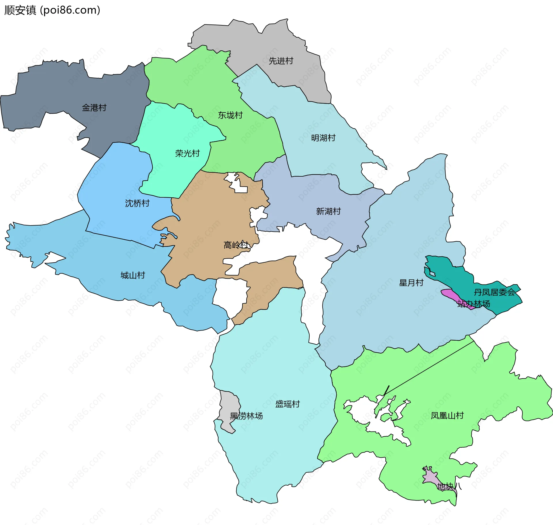顺安镇边界地图(五级行政区划)