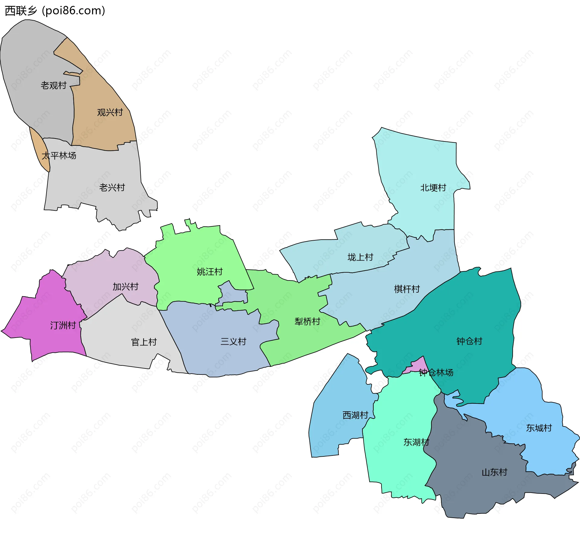 西联乡边界地图(五级行政区划)