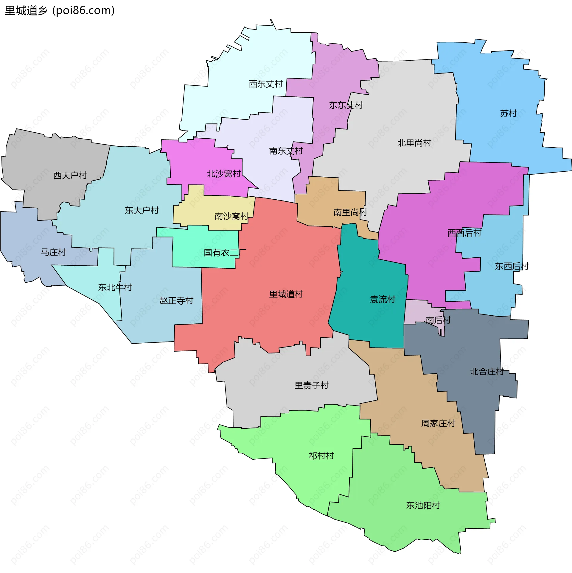 里城道乡边界地图(五级行政区划)