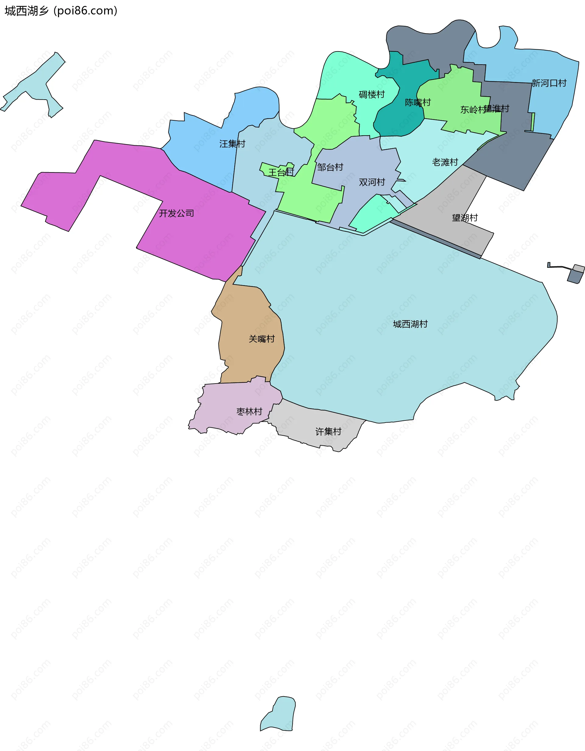 城西湖乡边界地图(五级行政区划)