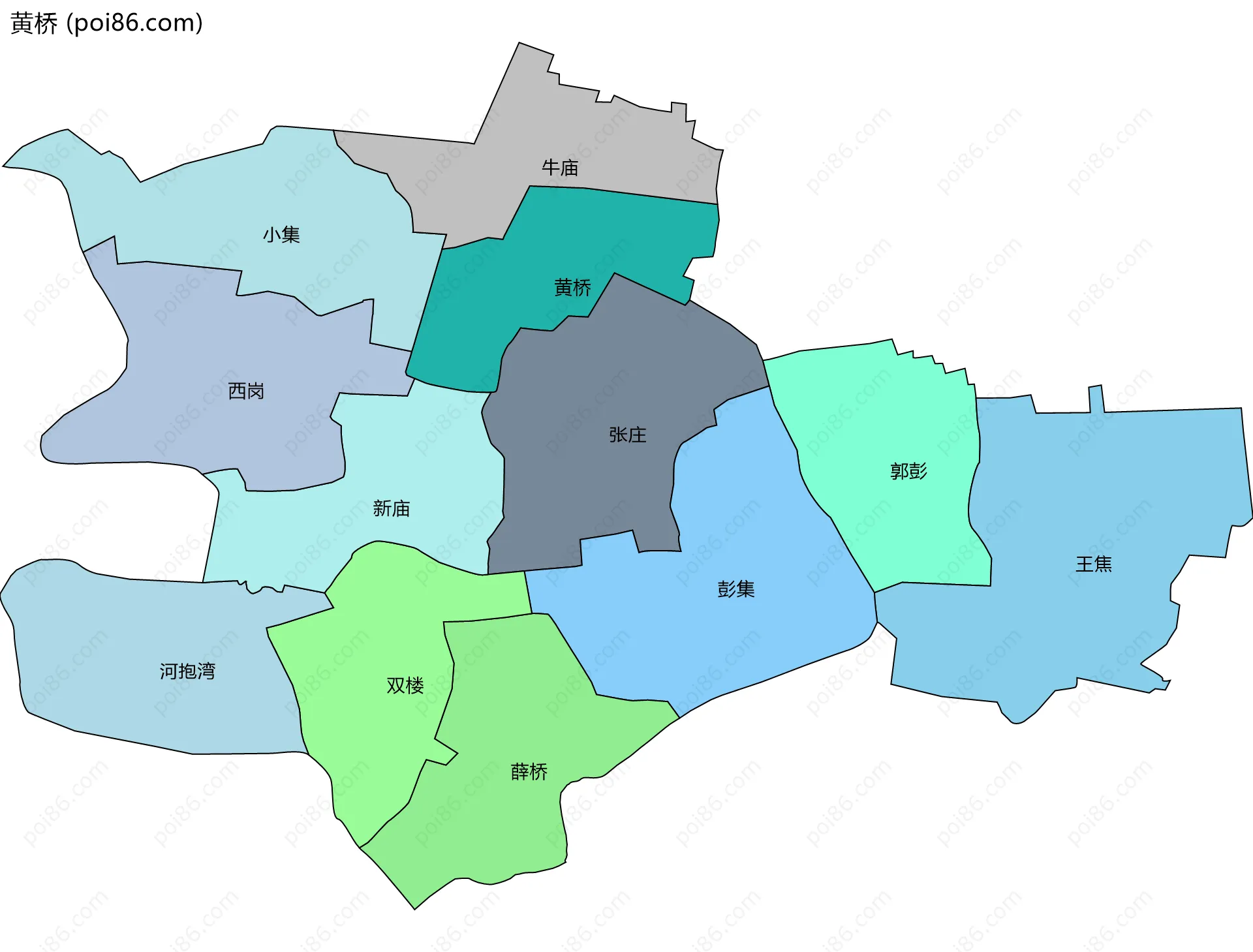 黄桥边界地图(五级行政区划)