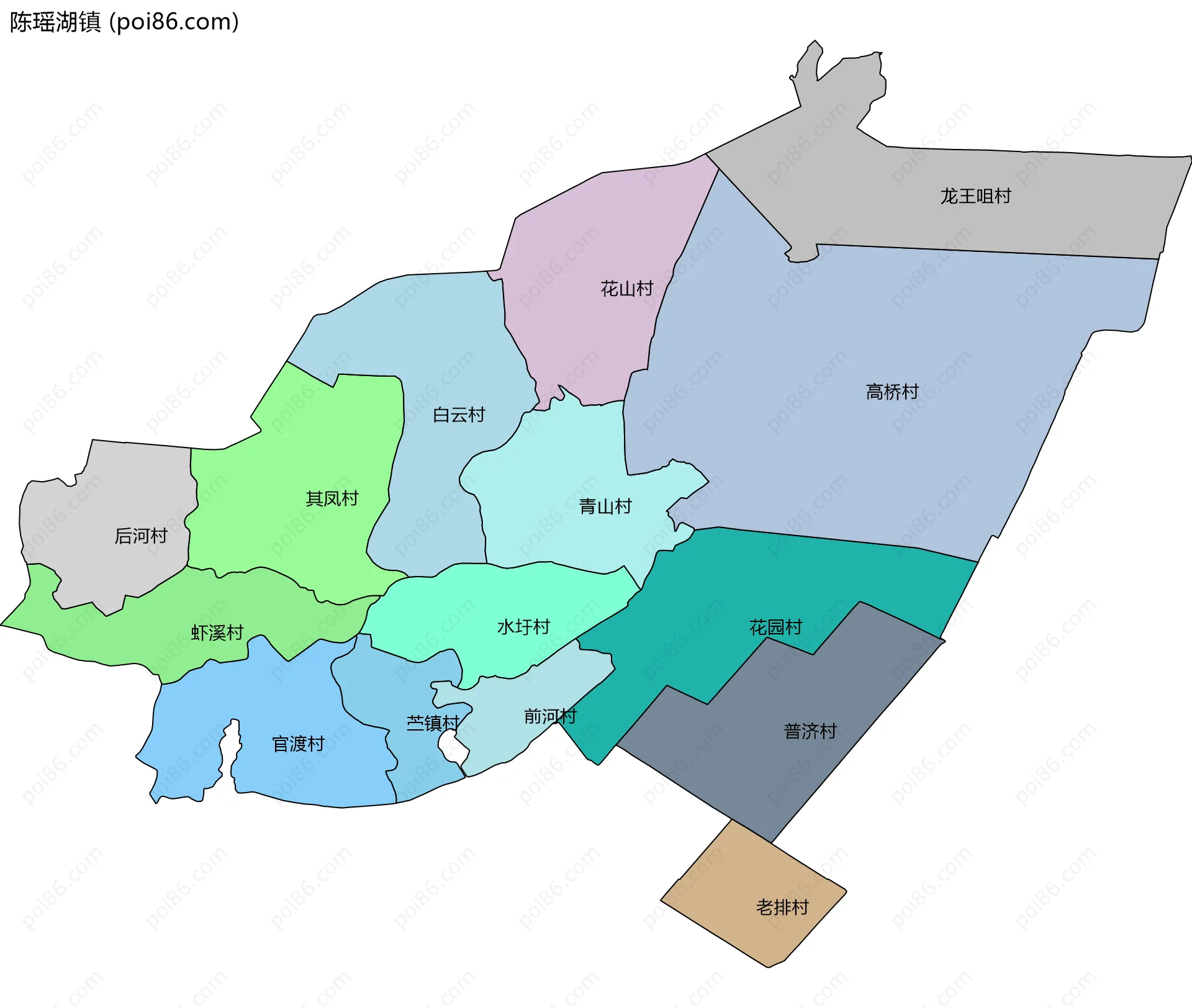 陈瑶湖镇边界地图(五级行政区划)