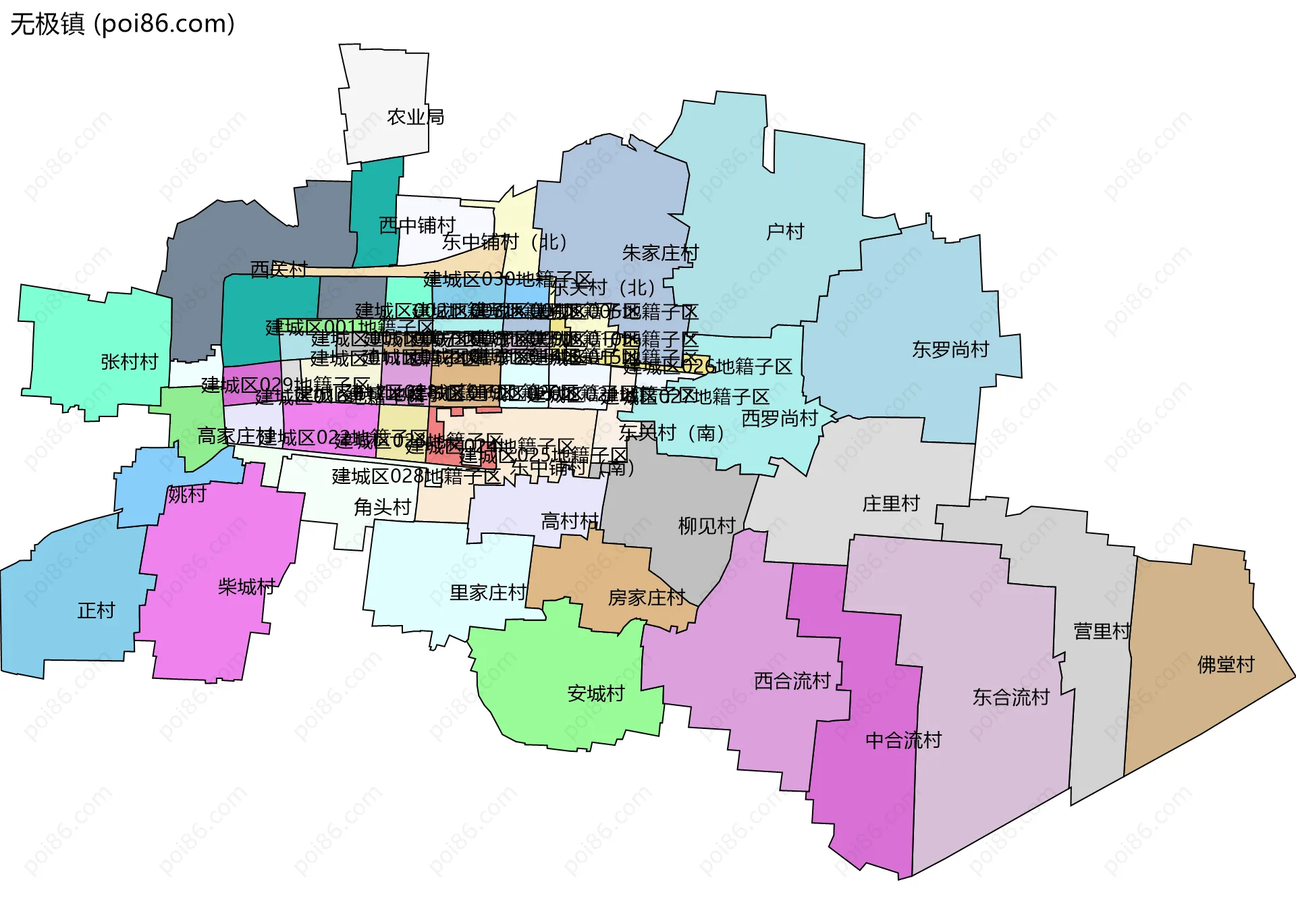 无极镇边界地图(五级行政区划)
