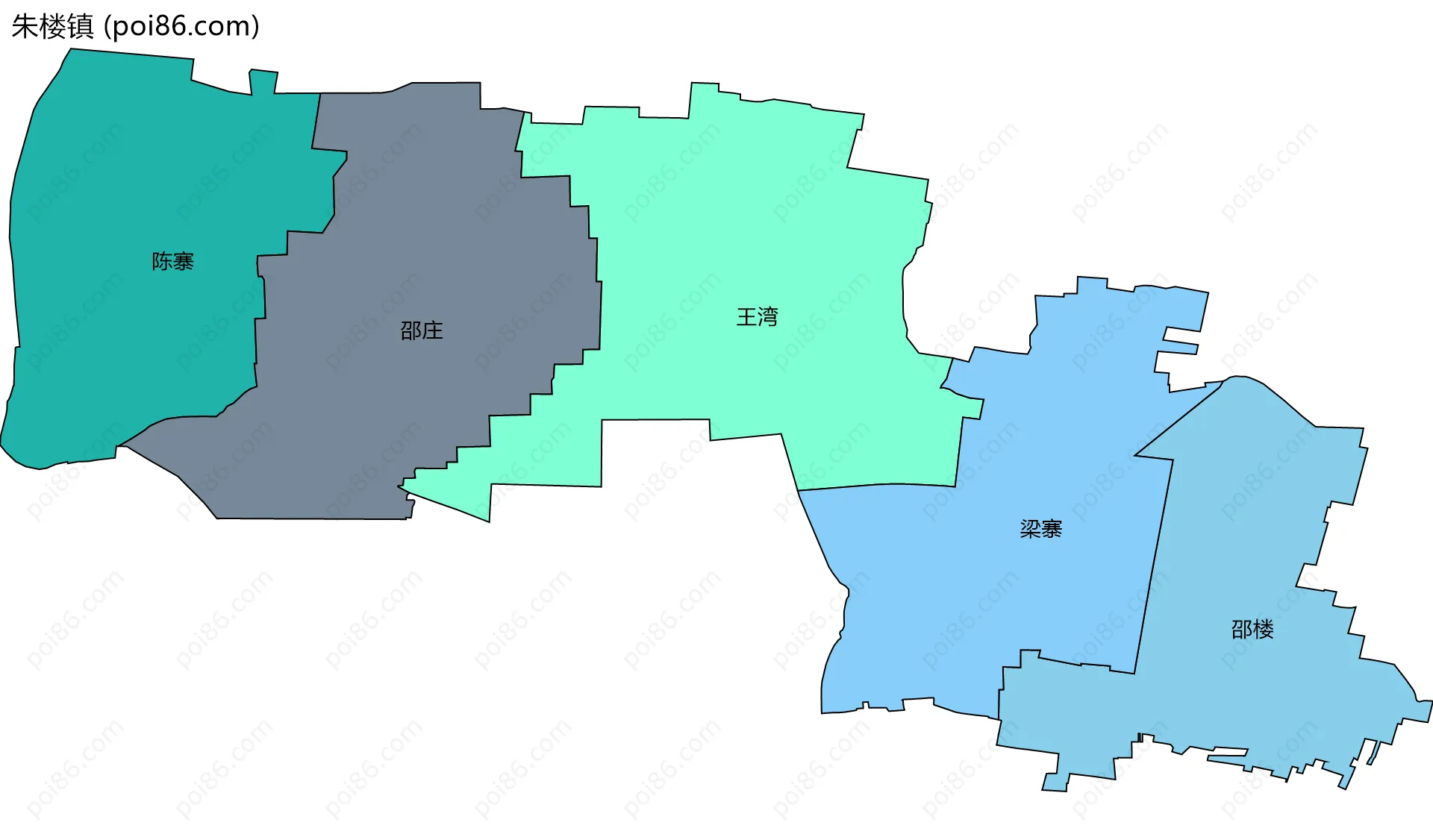 朱楼镇边界地图(五级行政区划)