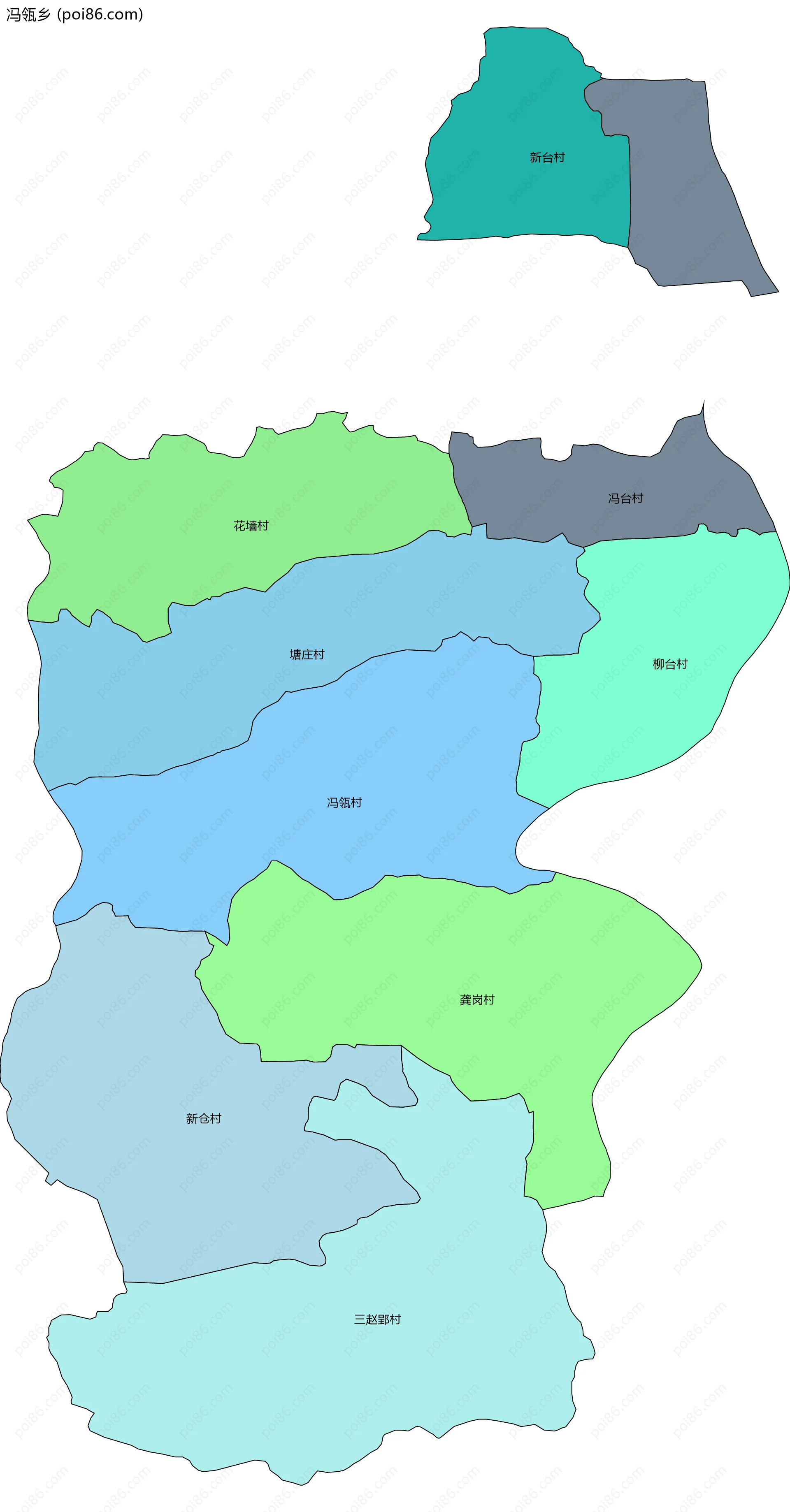 冯瓴乡边界地图(五级行政区划)
