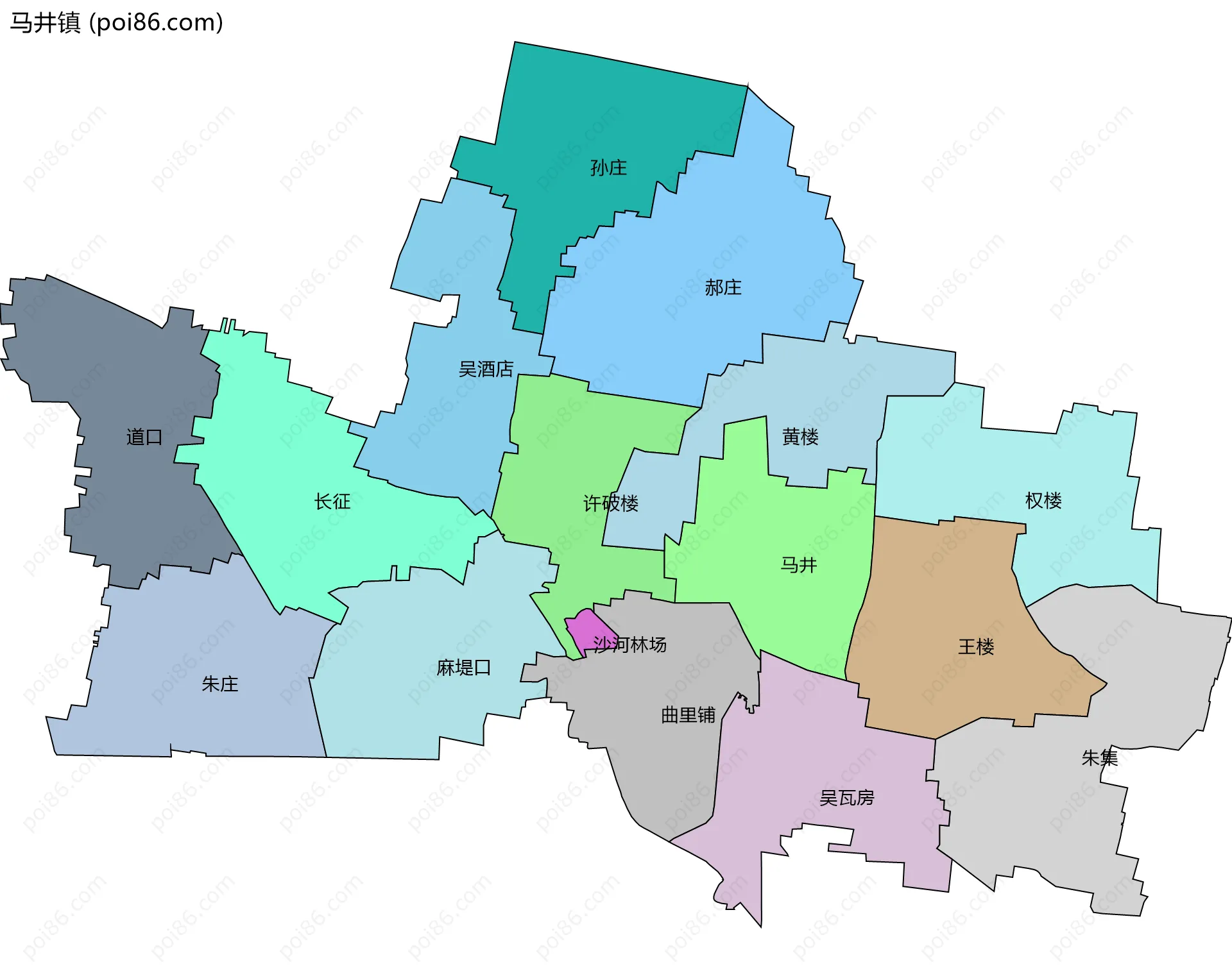 马井镇边界地图(五级行政区划)