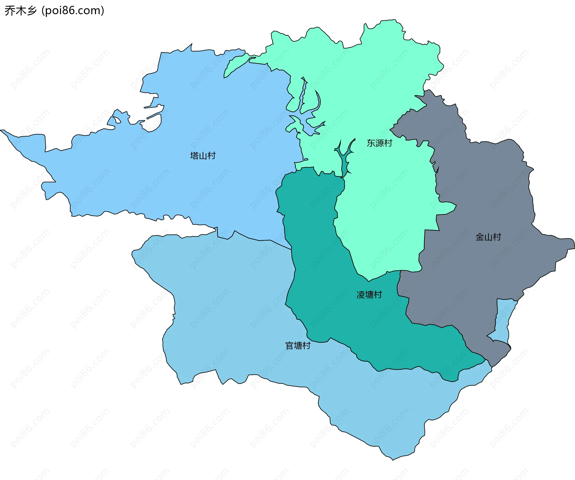 乔木乡边界地图(五级行政区划)