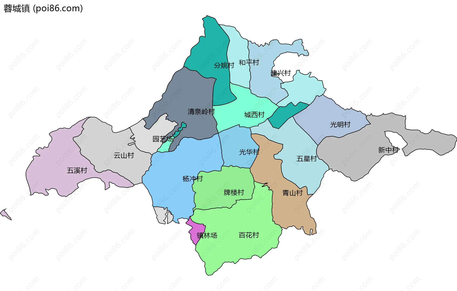 蓉城镇边界地图(五级行政区划)