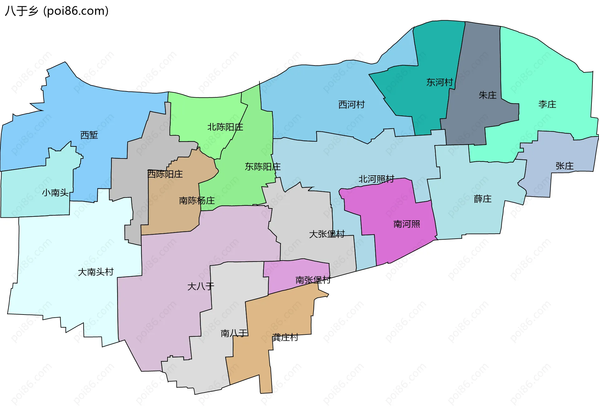 八于乡边界地图(五级行政区划)