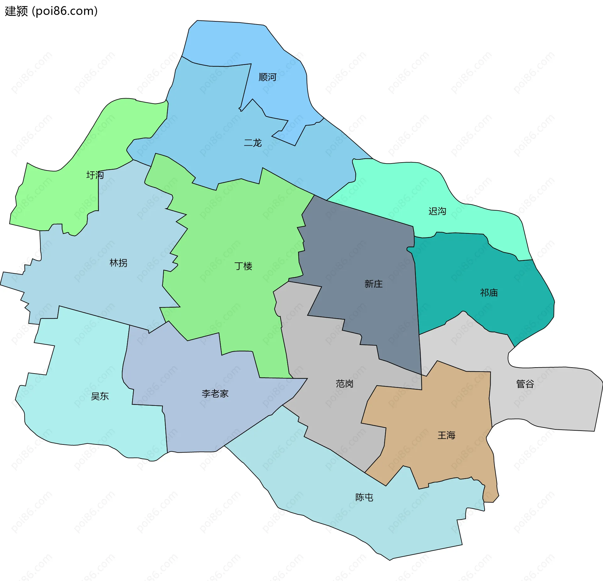 建颍边界地图(五级行政区划)