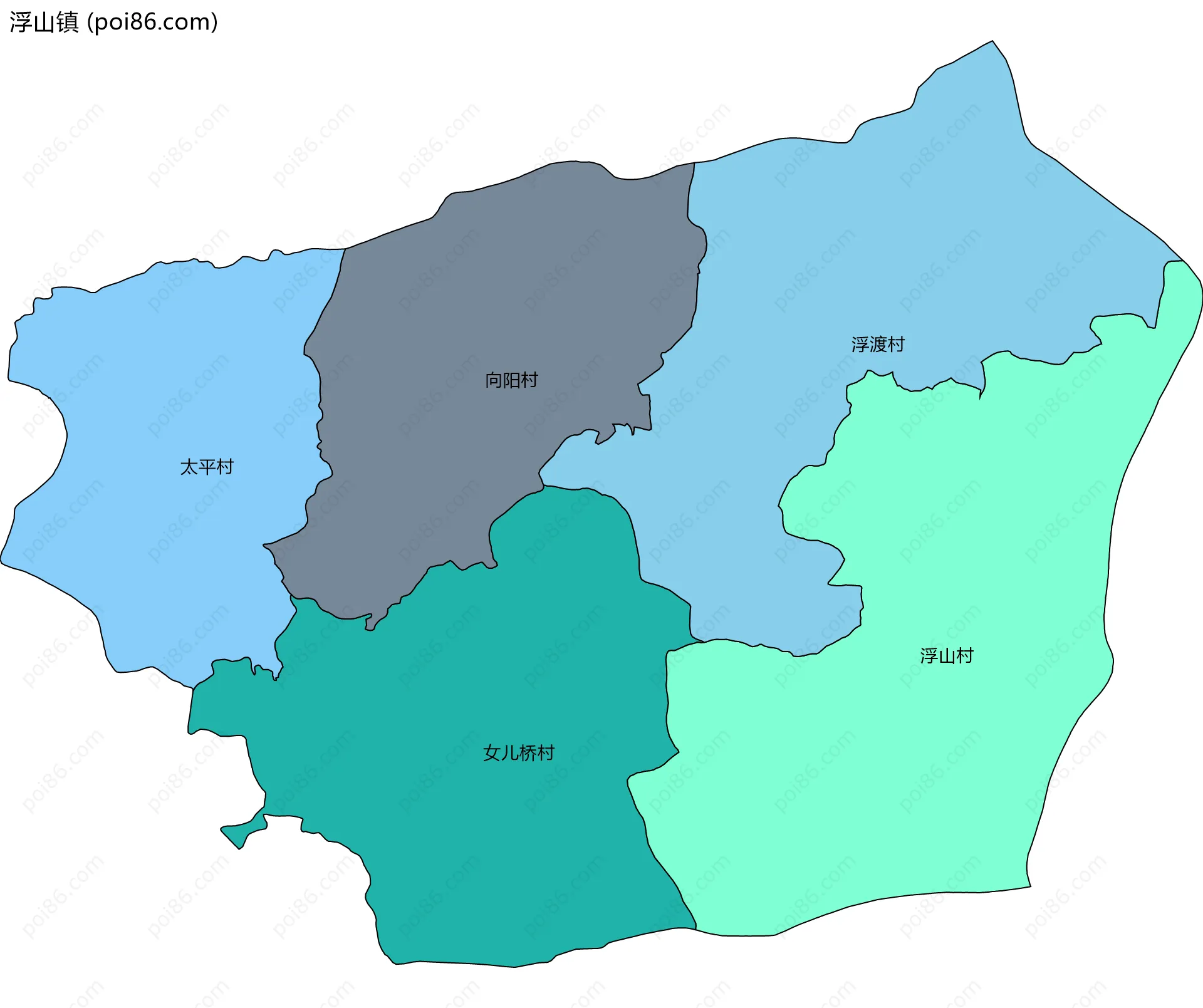 浮山镇边界地图(五级行政区划)