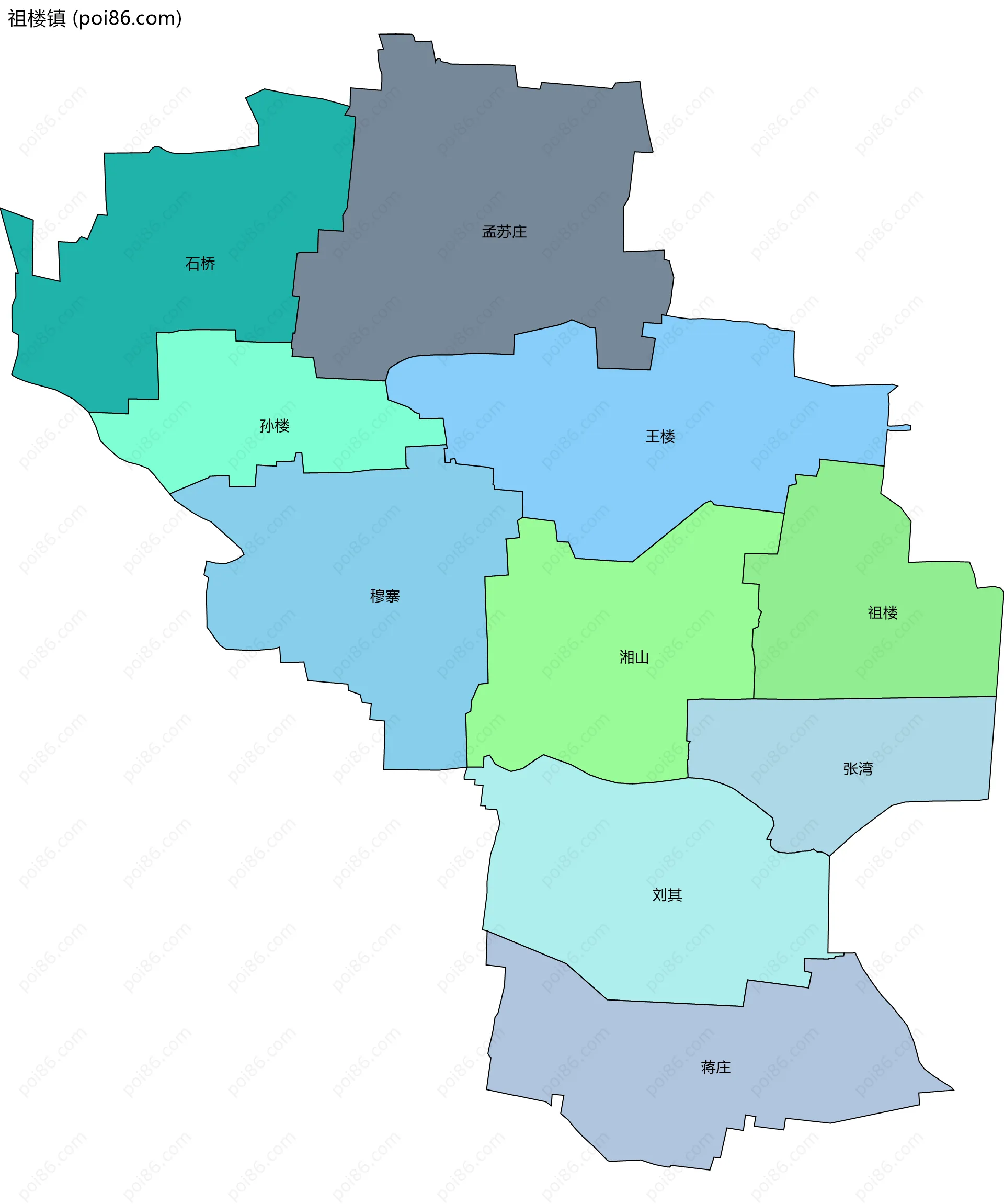 祖楼镇边界地图(五级行政区划)