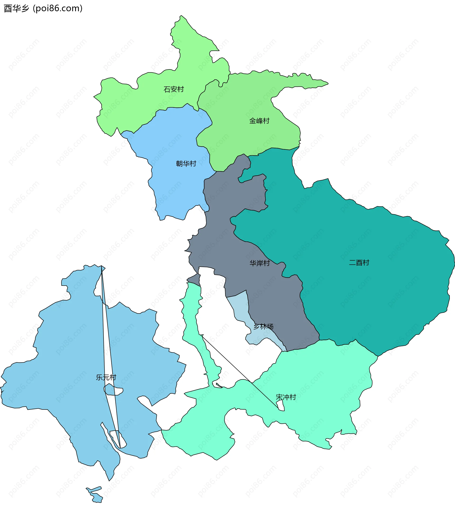 酉华乡边界地图(五级行政区划)