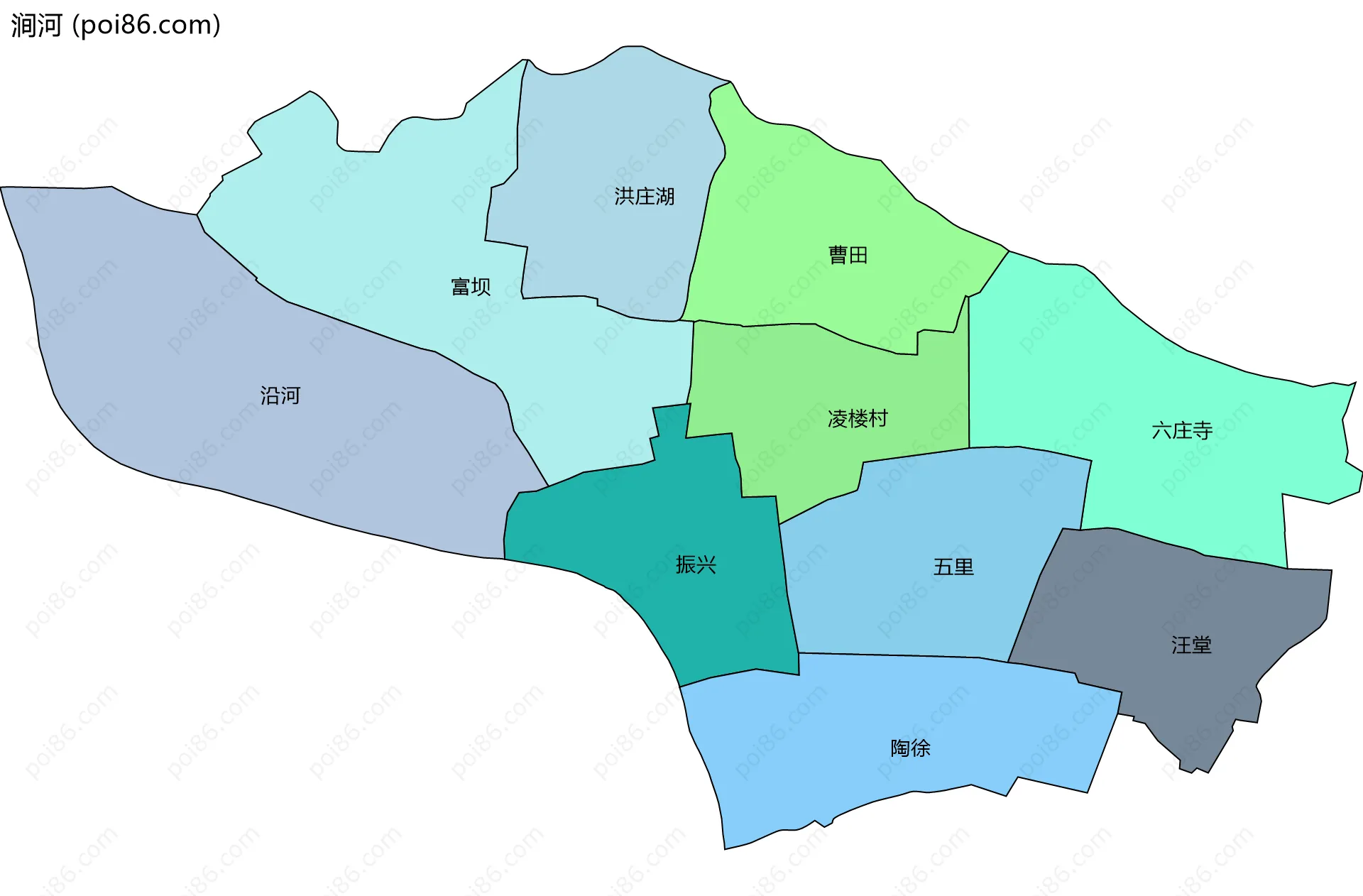 涧河边界地图(五级行政区划)