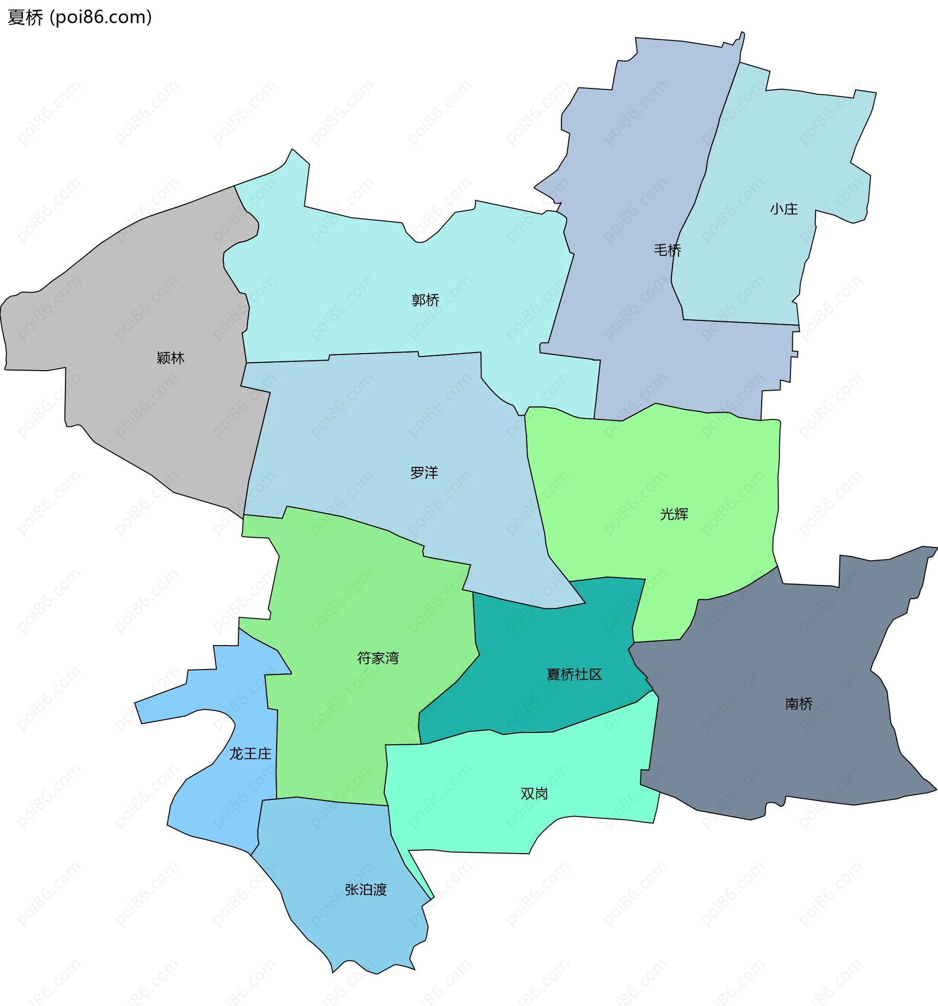 夏桥边界地图(五级行政区划)