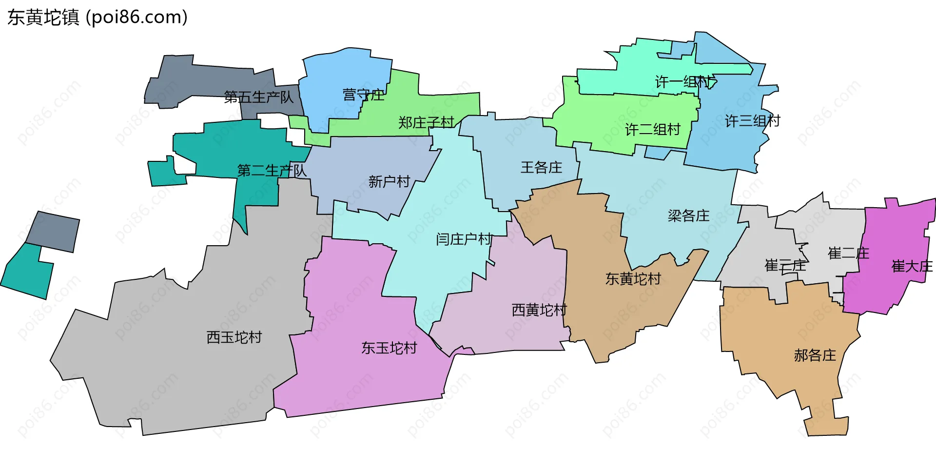 东黄坨镇边界地图(五级行政区划)