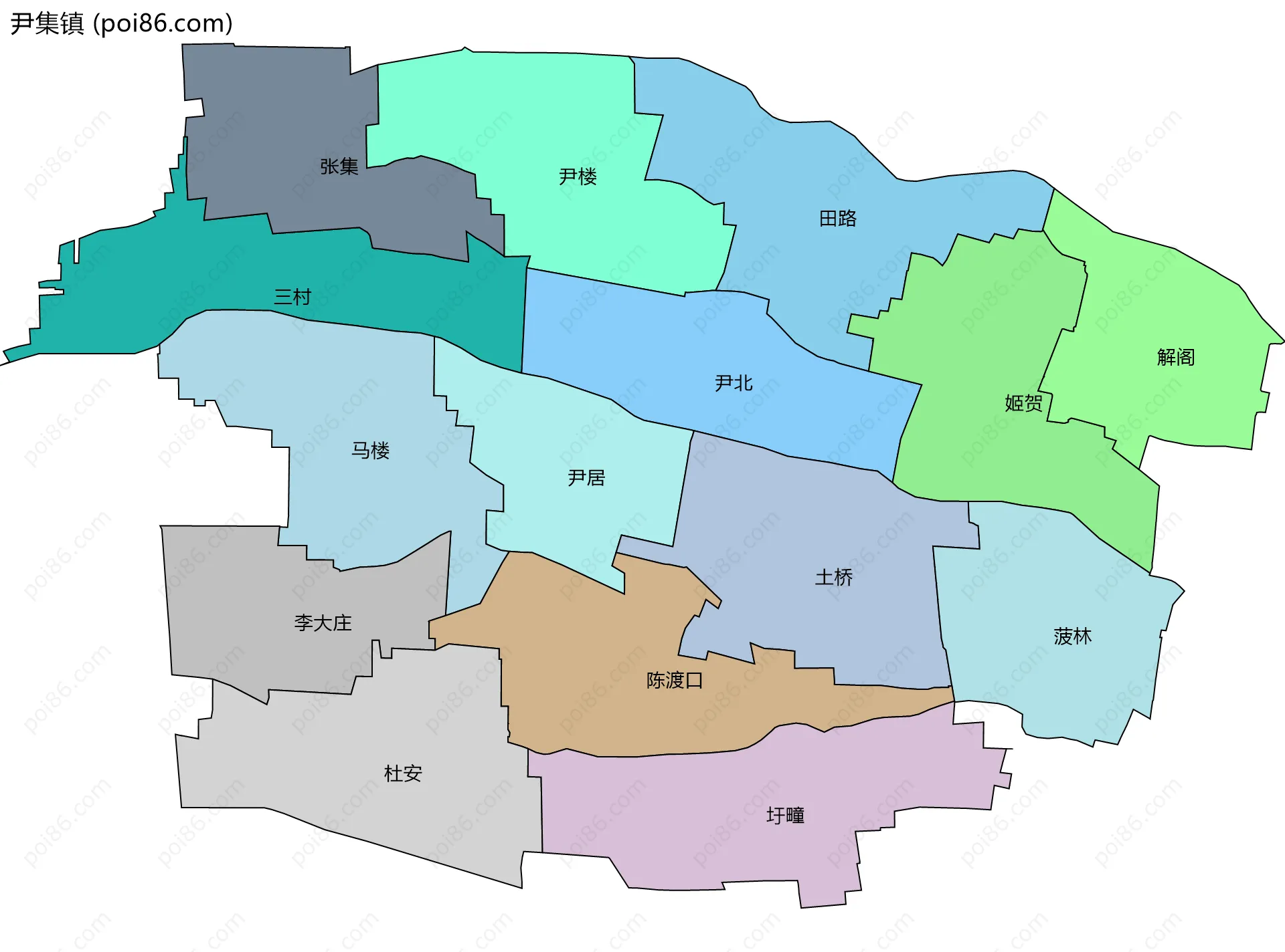 尹集镇边界地图(五级行政区划)