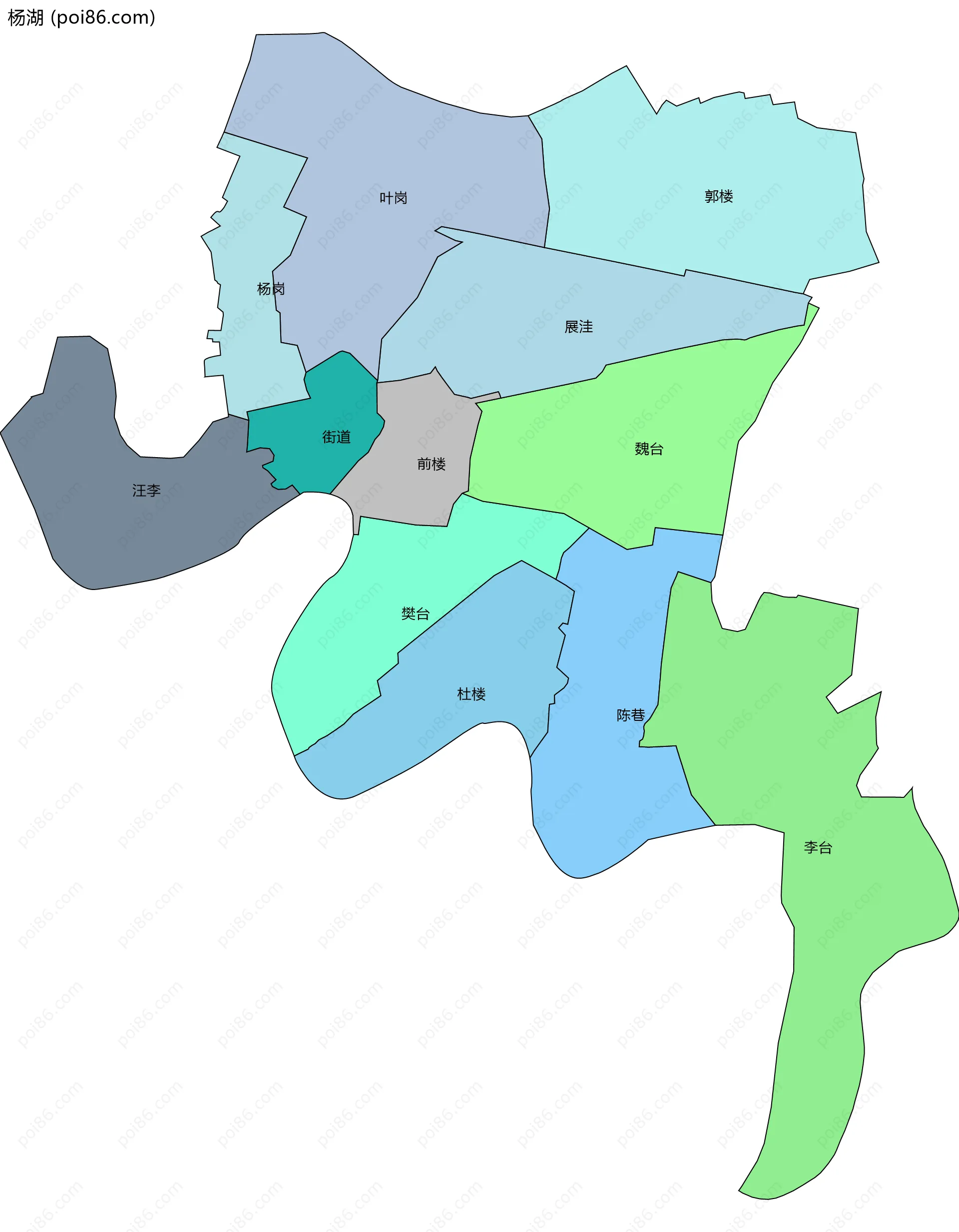 杨湖边界地图(五级行政区划)