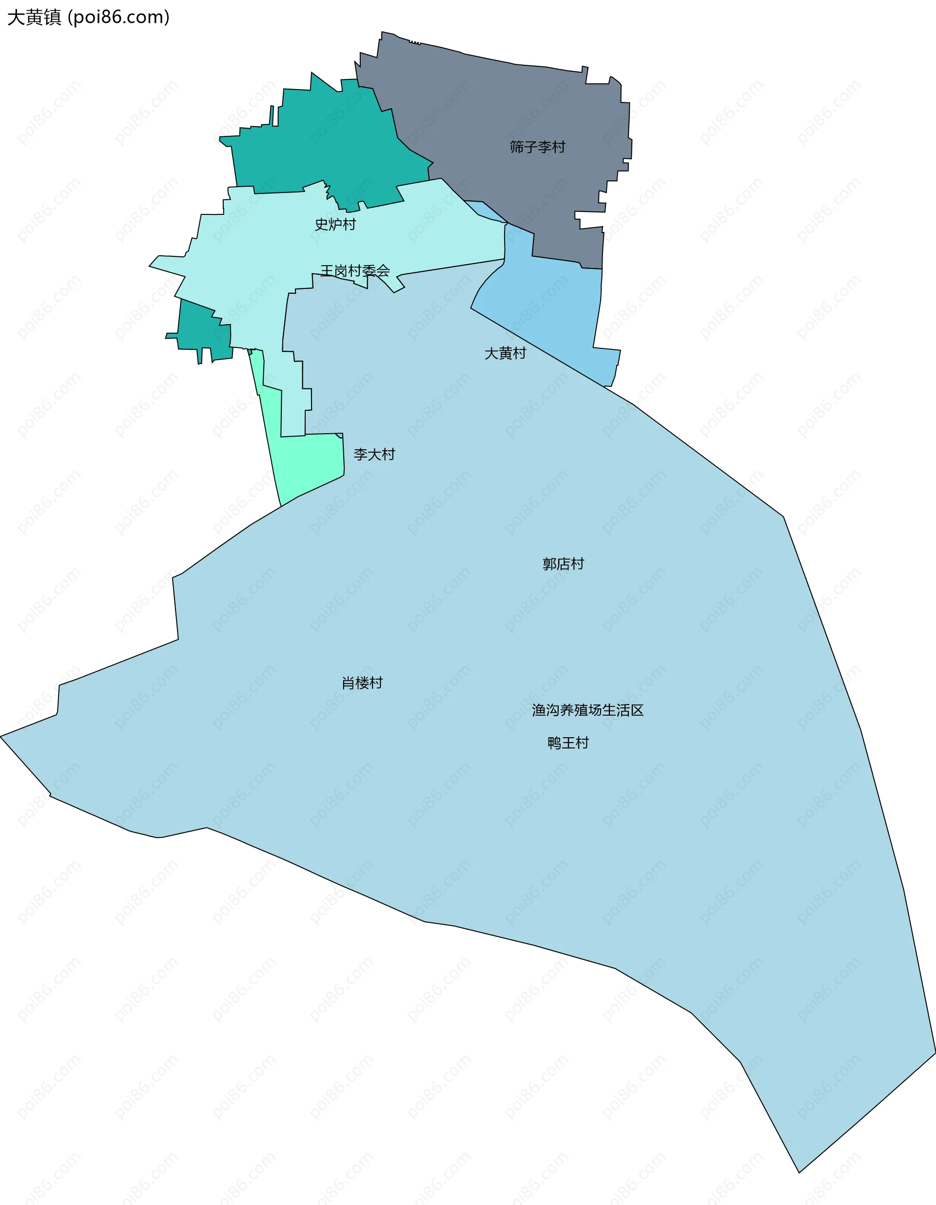 大黄镇边界地图(五级行政区划)