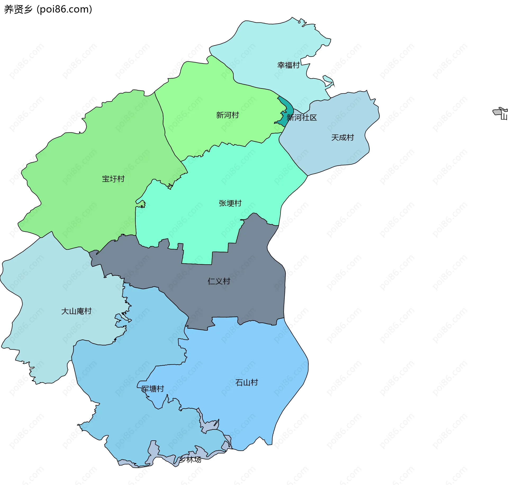 养贤乡边界地图(五级行政区划)