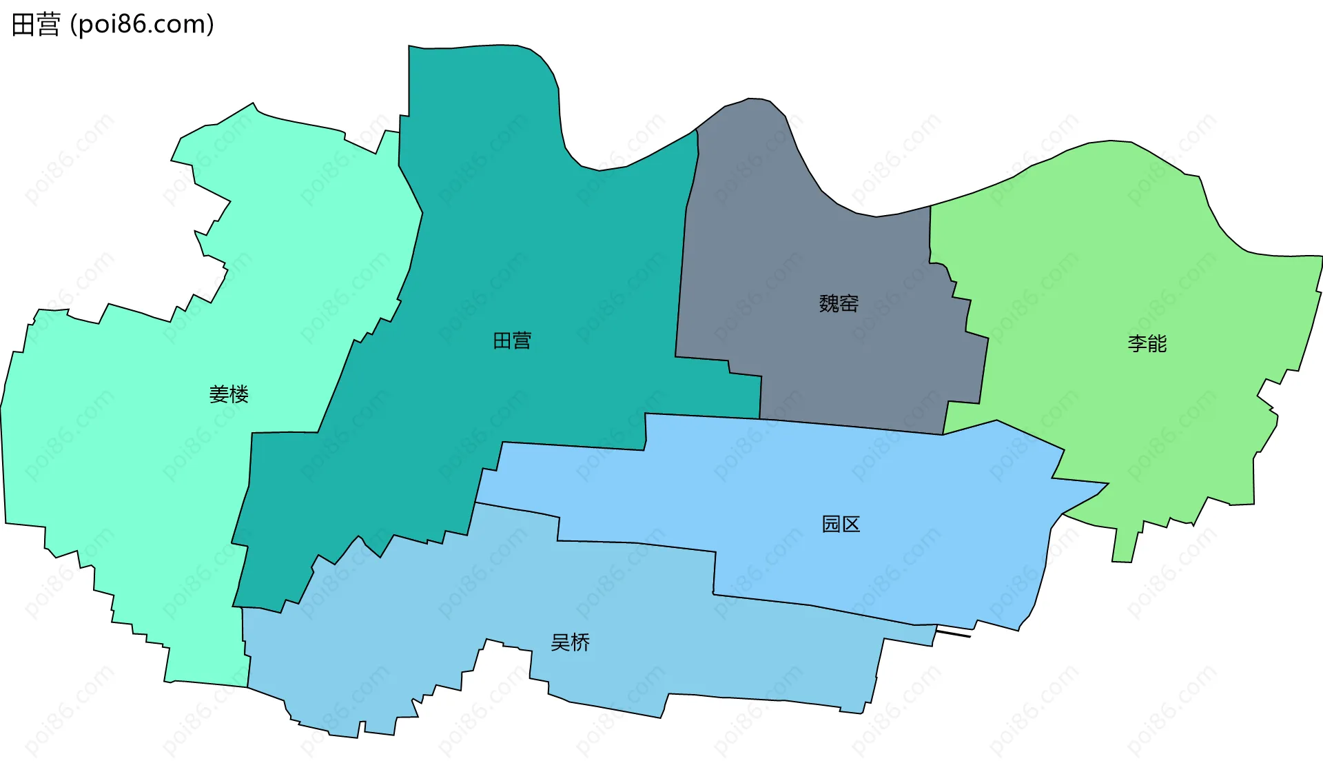 田营边界地图(五级行政区划)