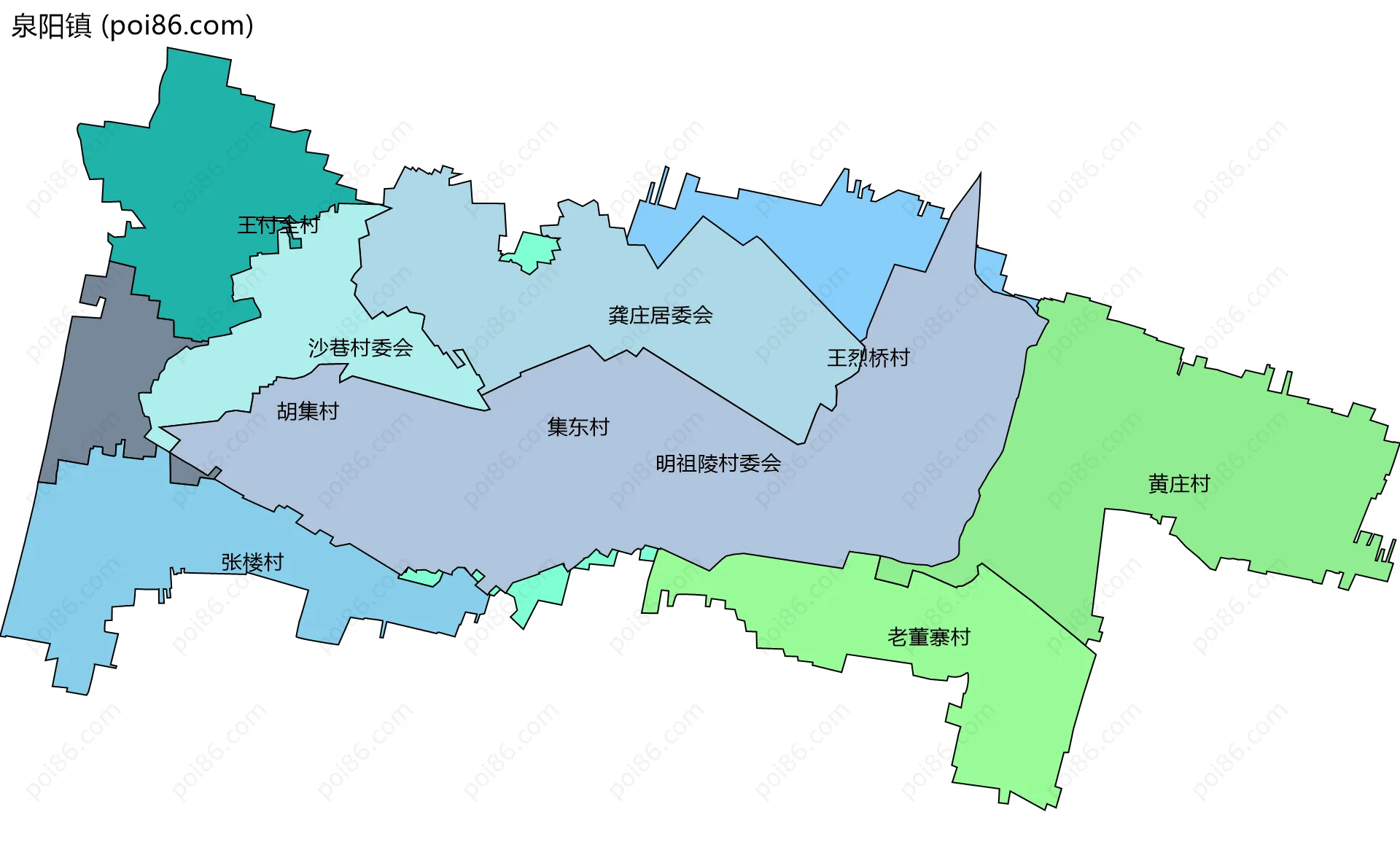 泉阳镇边界地图(五级行政区划)