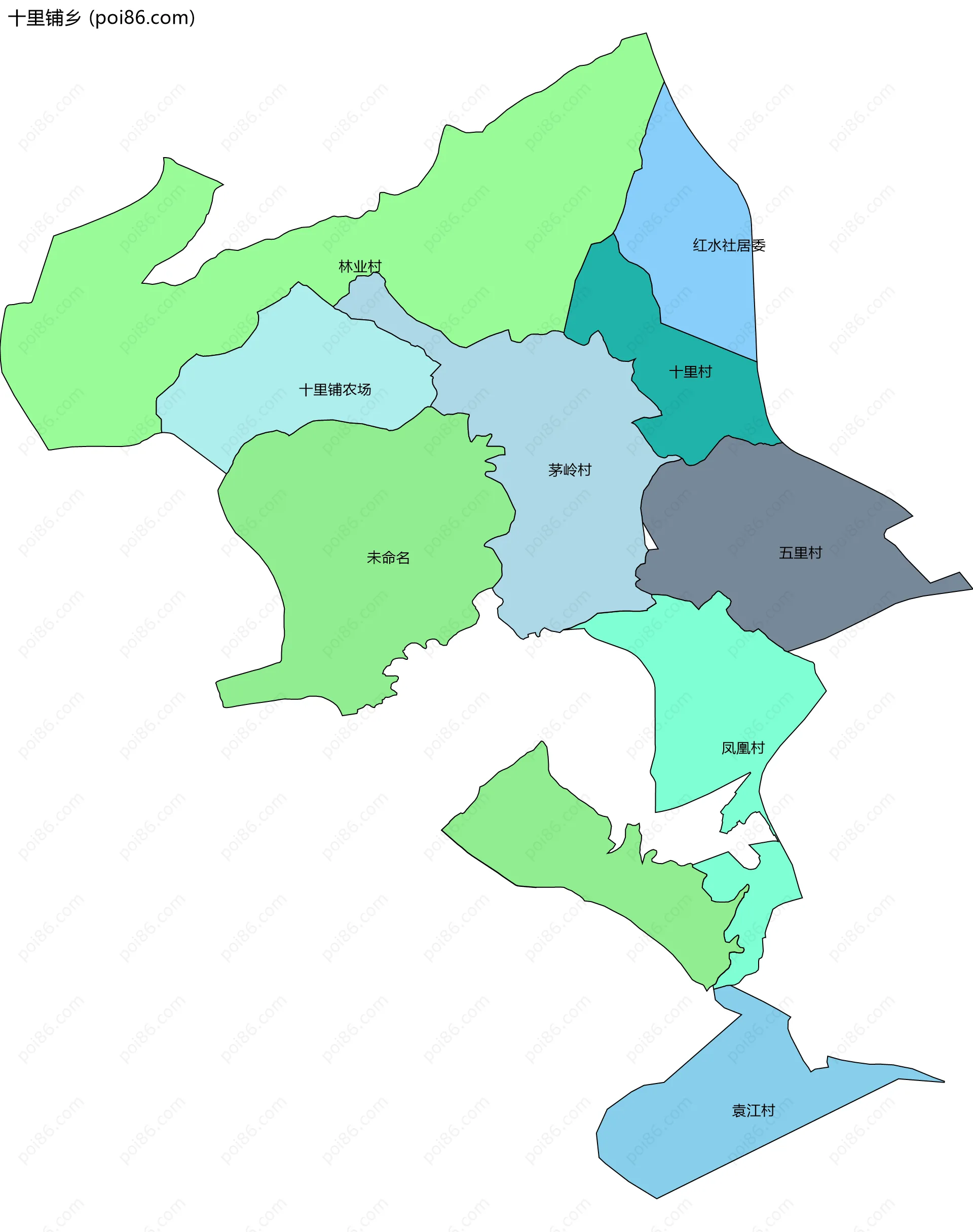 十里铺乡边界地图(五级行政区划)