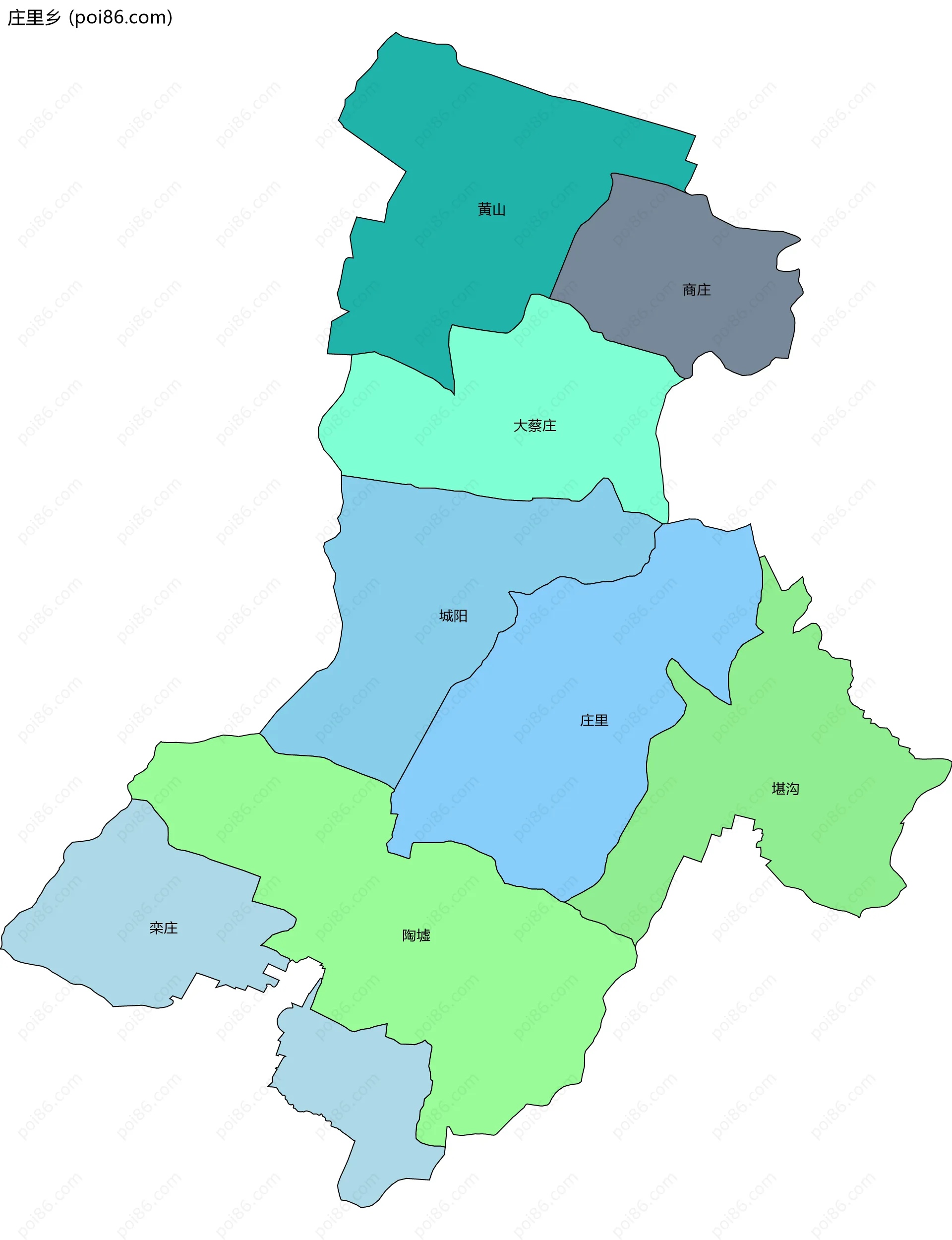 庄里乡边界地图(五级行政区划)