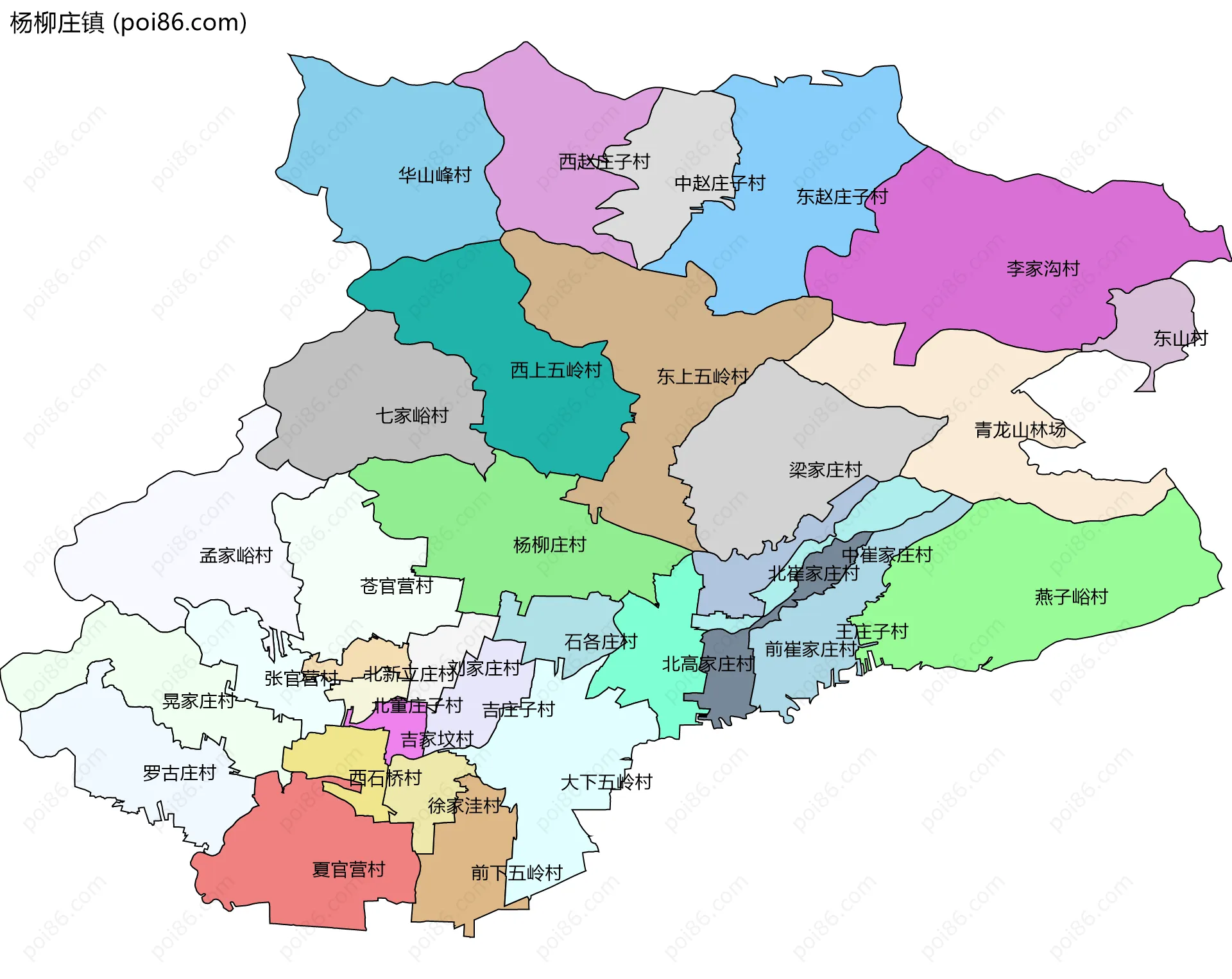 杨柳庄镇边界地图(五级行政区划)