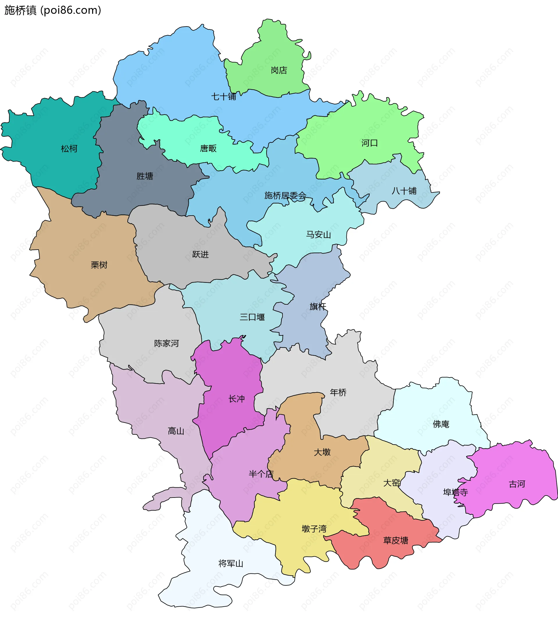 施桥镇边界地图(五级行政区划)