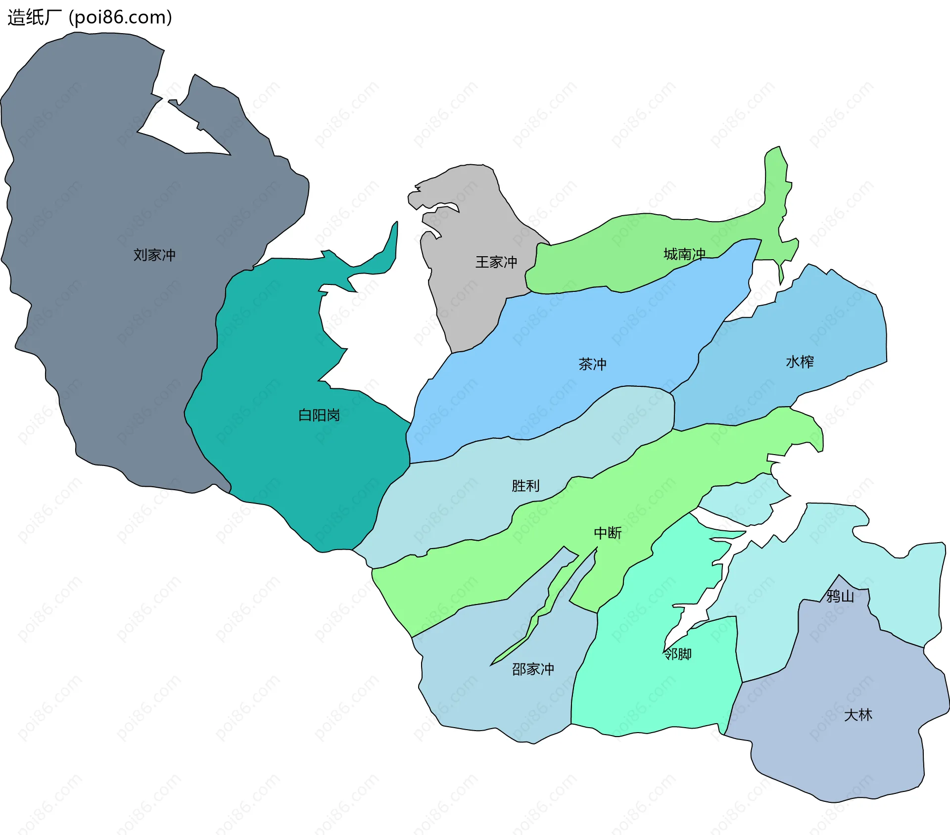 造纸厂边界地图(五级行政区划)