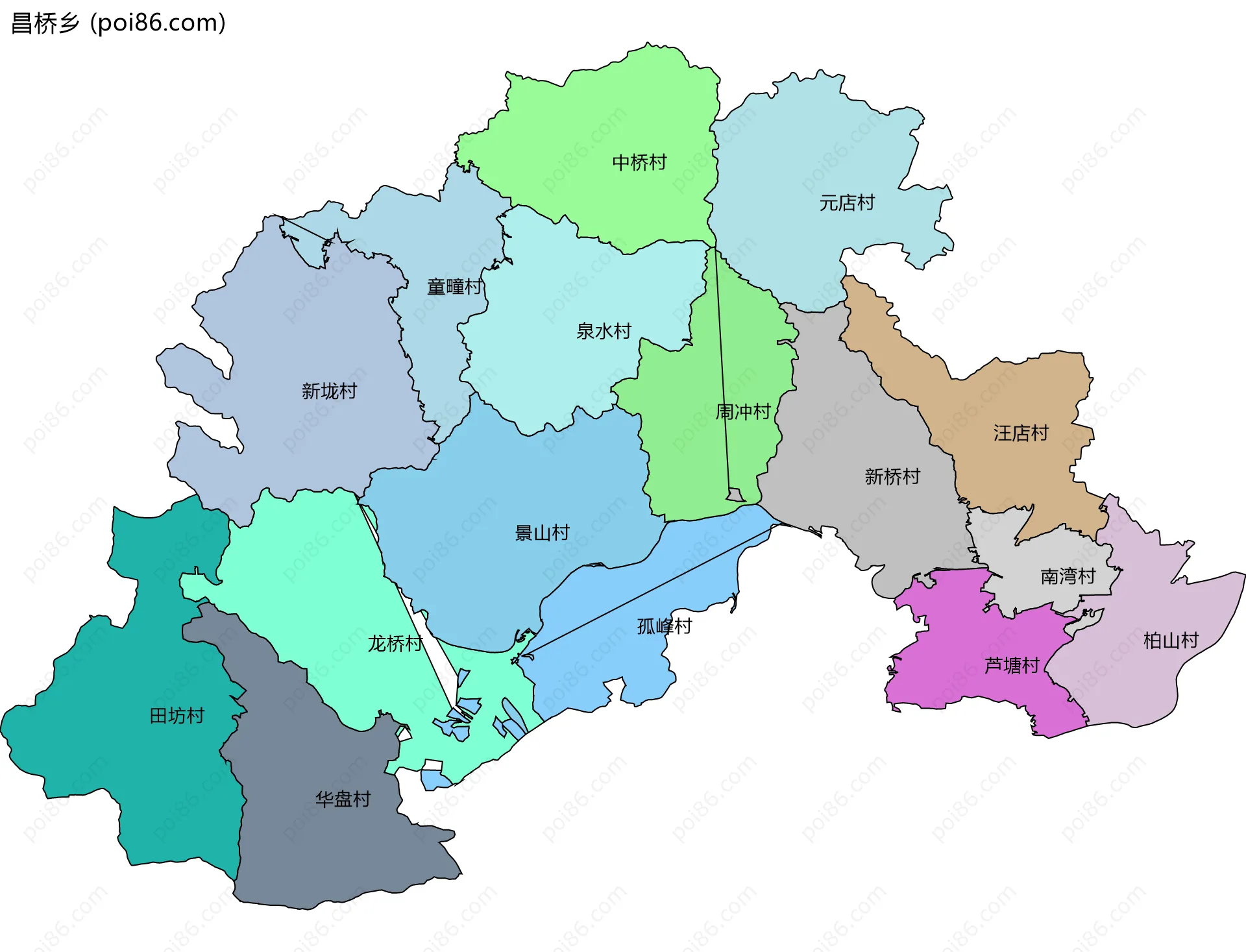 昌桥乡边界地图(五级行政区划)