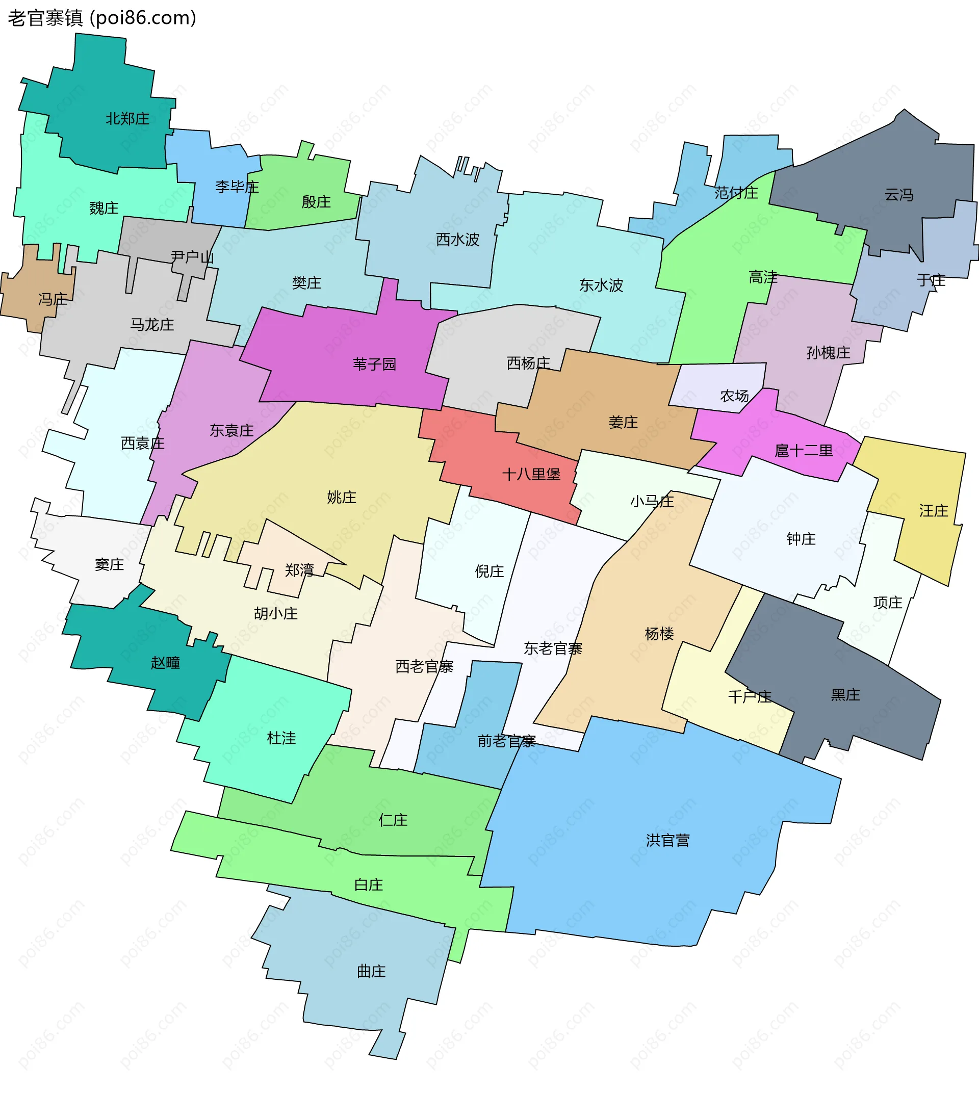 老官寨镇边界地图(五级行政区划)