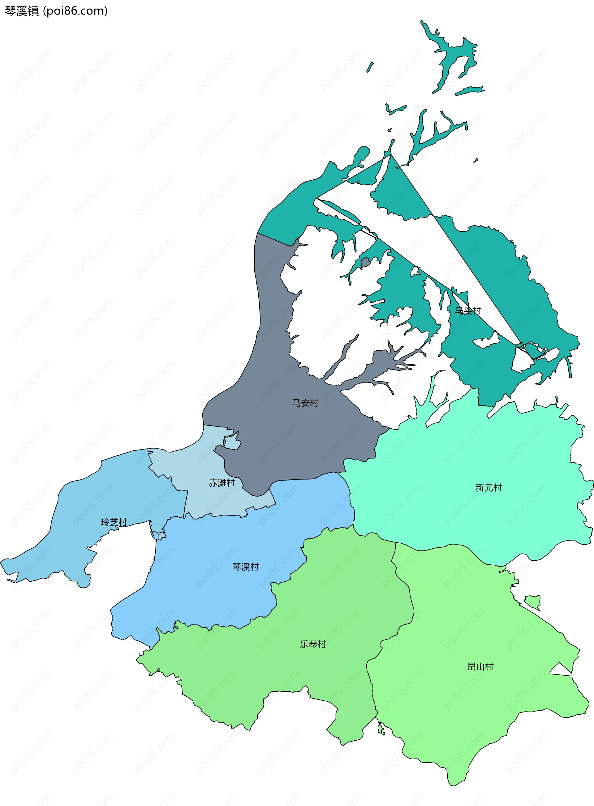 琴溪镇边界地图(五级行政区划)