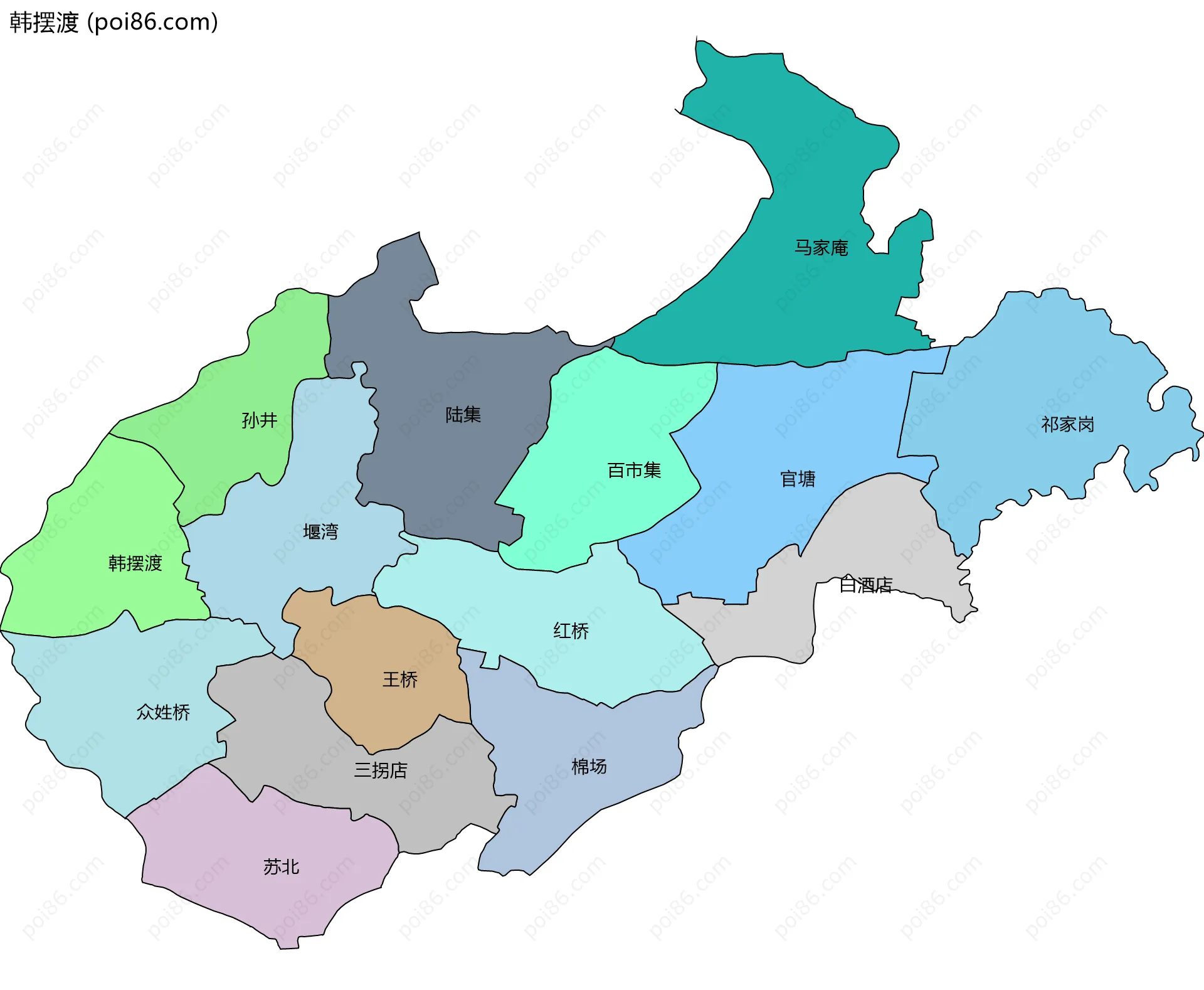韩摆渡边界地图(五级行政区划)