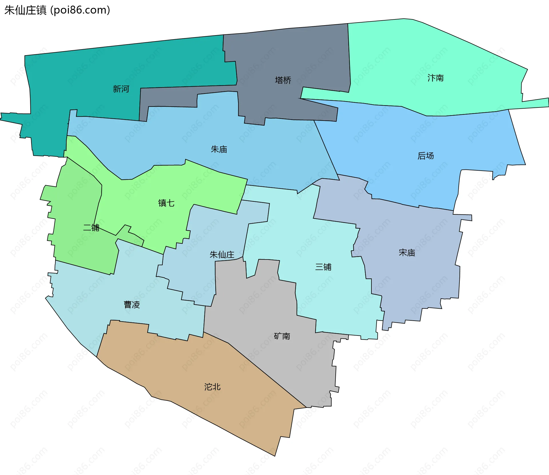 朱仙庄镇边界地图(五级行政区划)