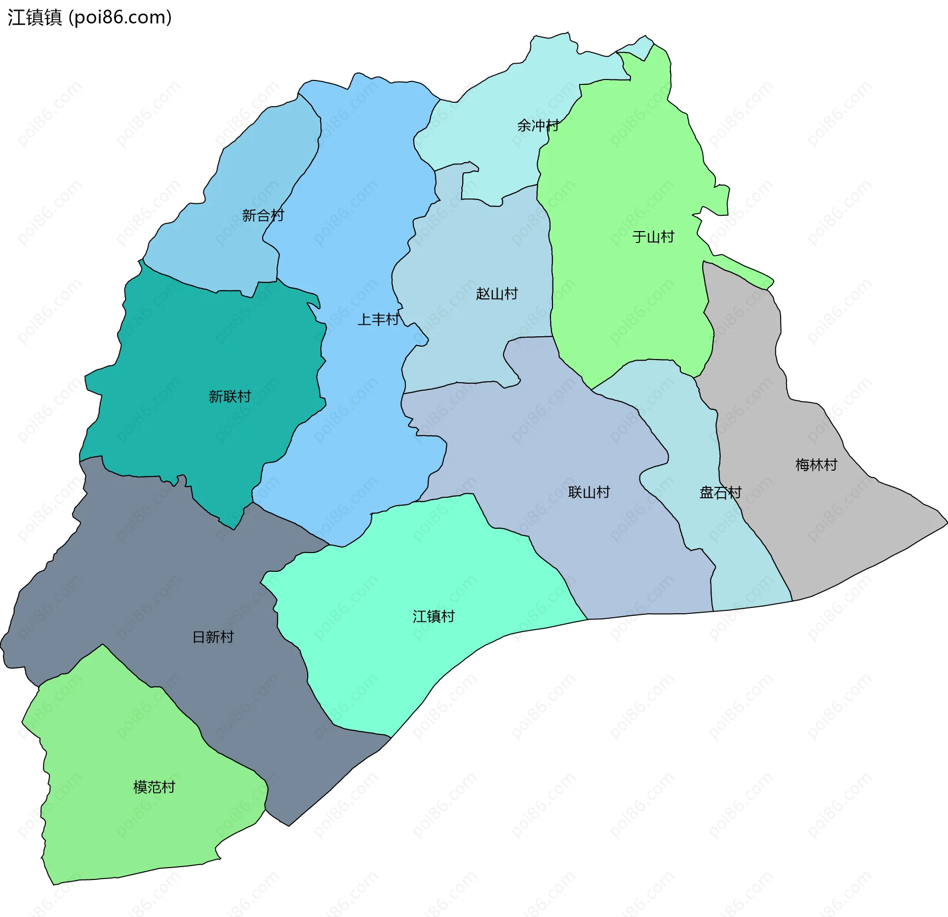 江镇镇边界地图(五级行政区划)