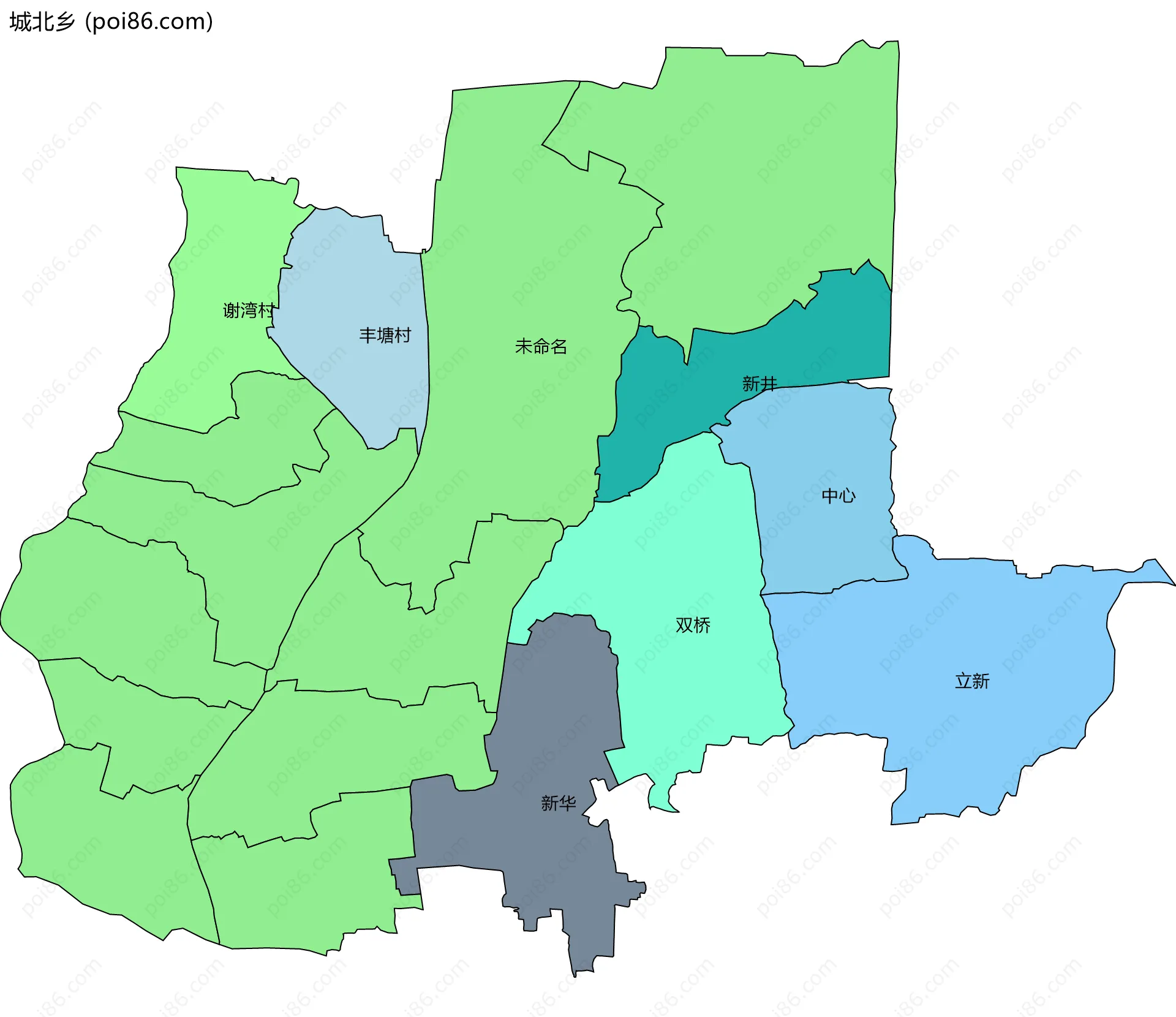 城北乡边界地图(五级行政区划)