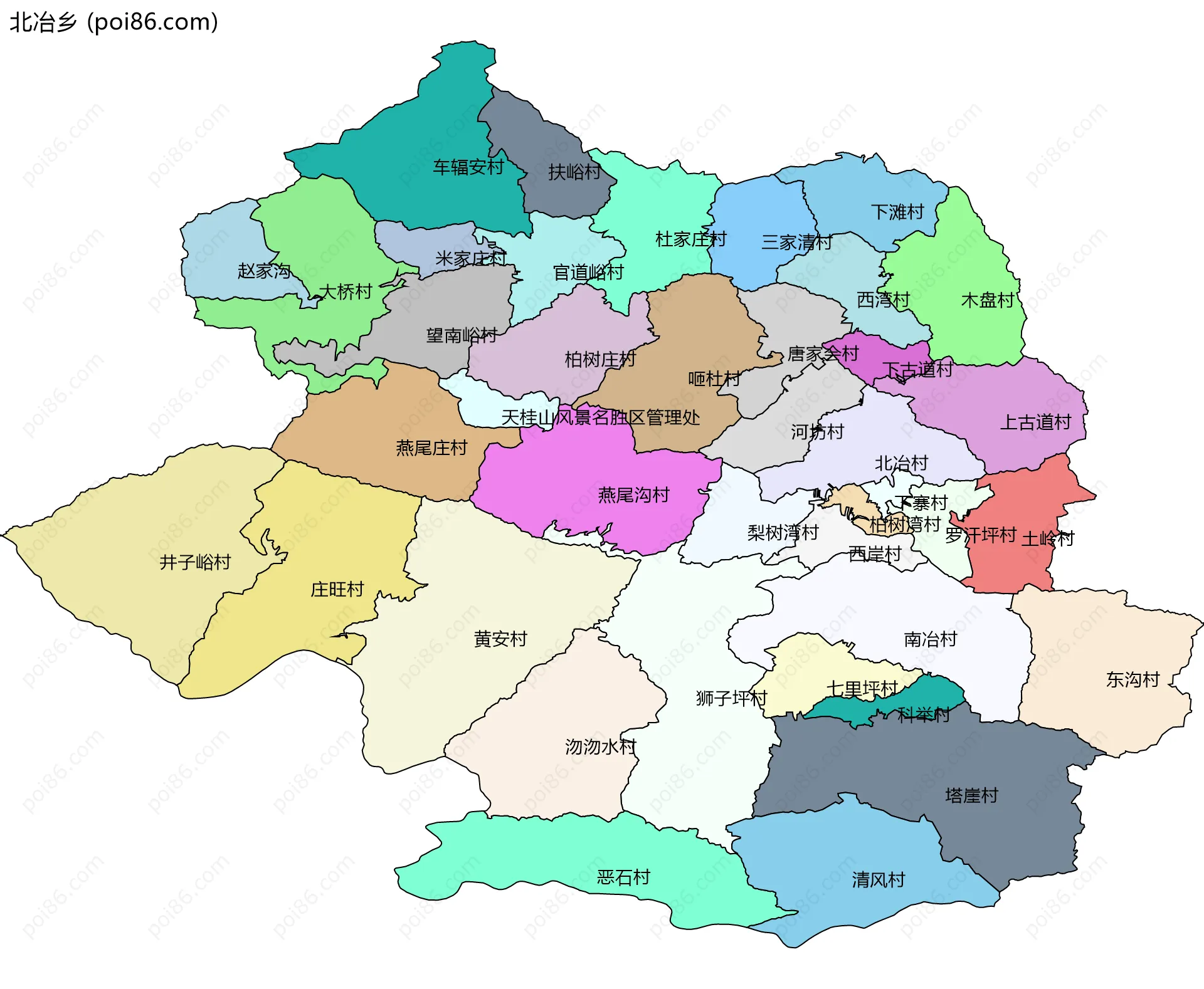 北冶乡边界地图(五级行政区划)