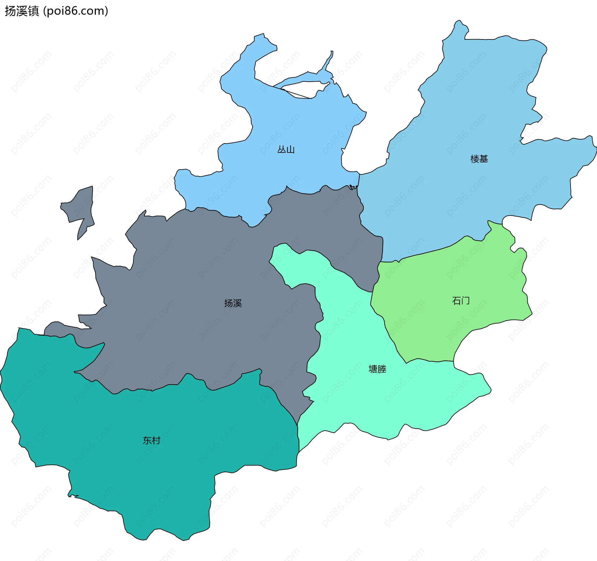 扬溪镇边界地图(五级行政区划)