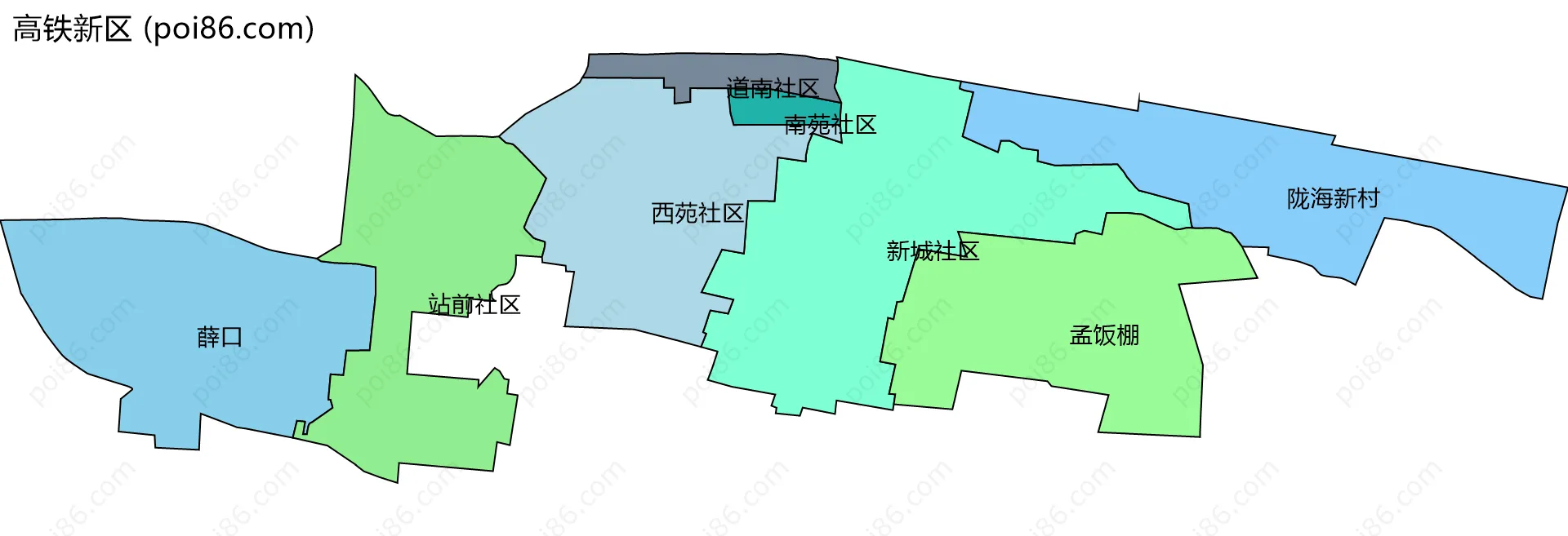 高铁新区边界地图(五级行政区划)
