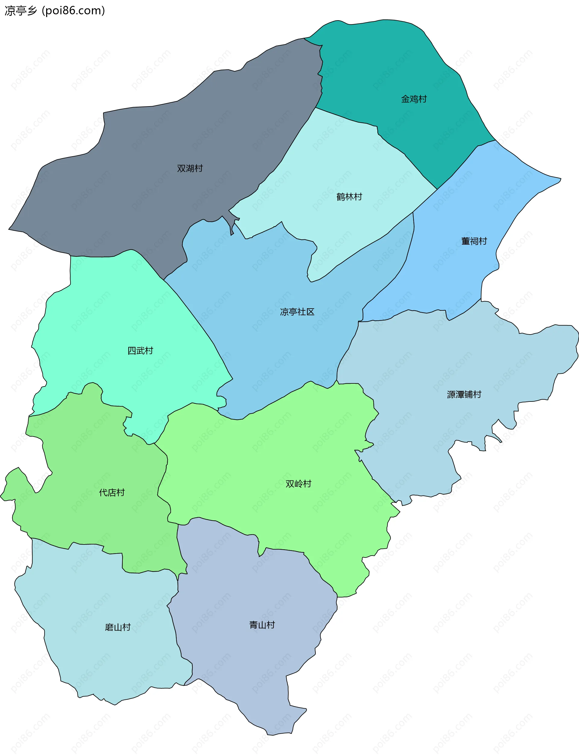 凉亭乡边界地图(五级行政区划)