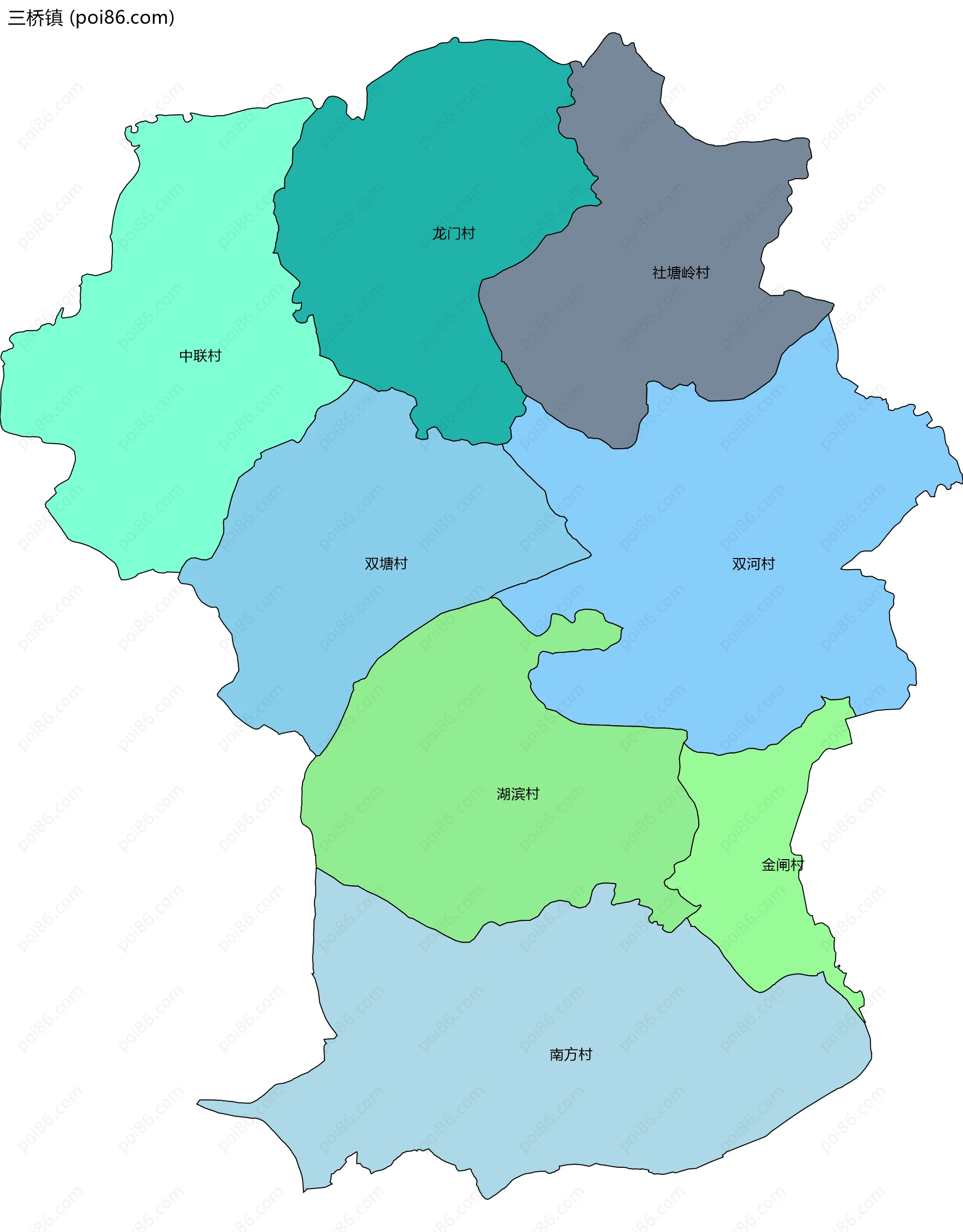 三桥镇边界地图(五级行政区划)