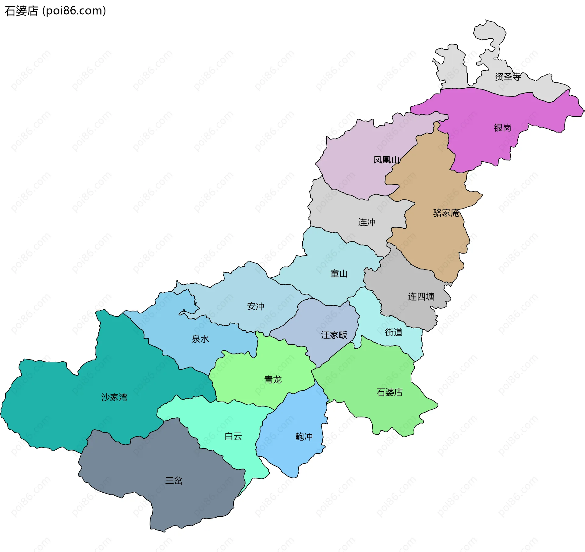 石婆店边界地图(五级行政区划)