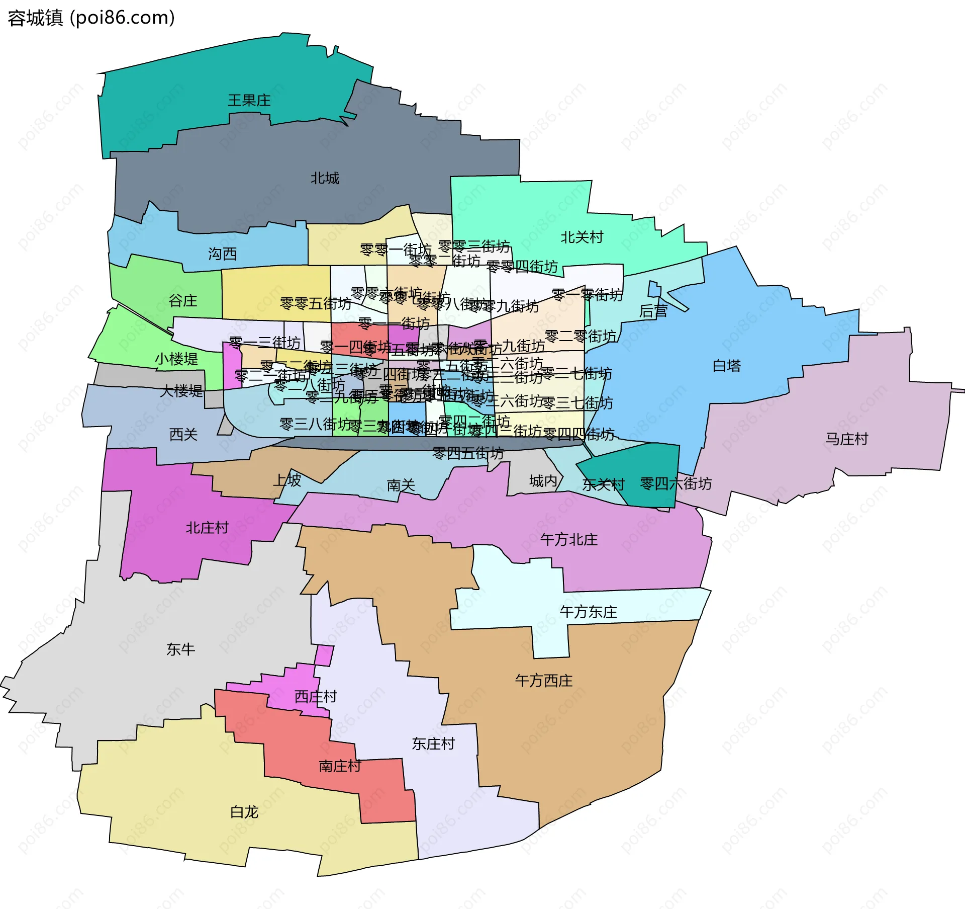 容城镇边界地图(五级行政区划)
