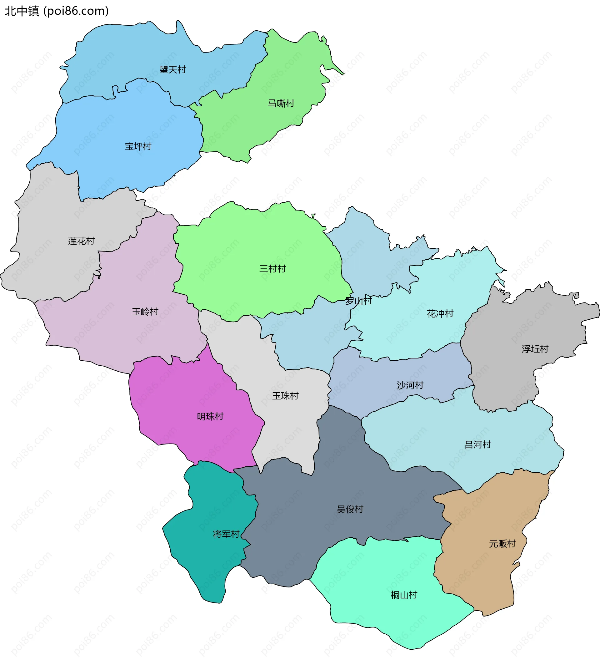 北中镇边界地图(五级行政区划)