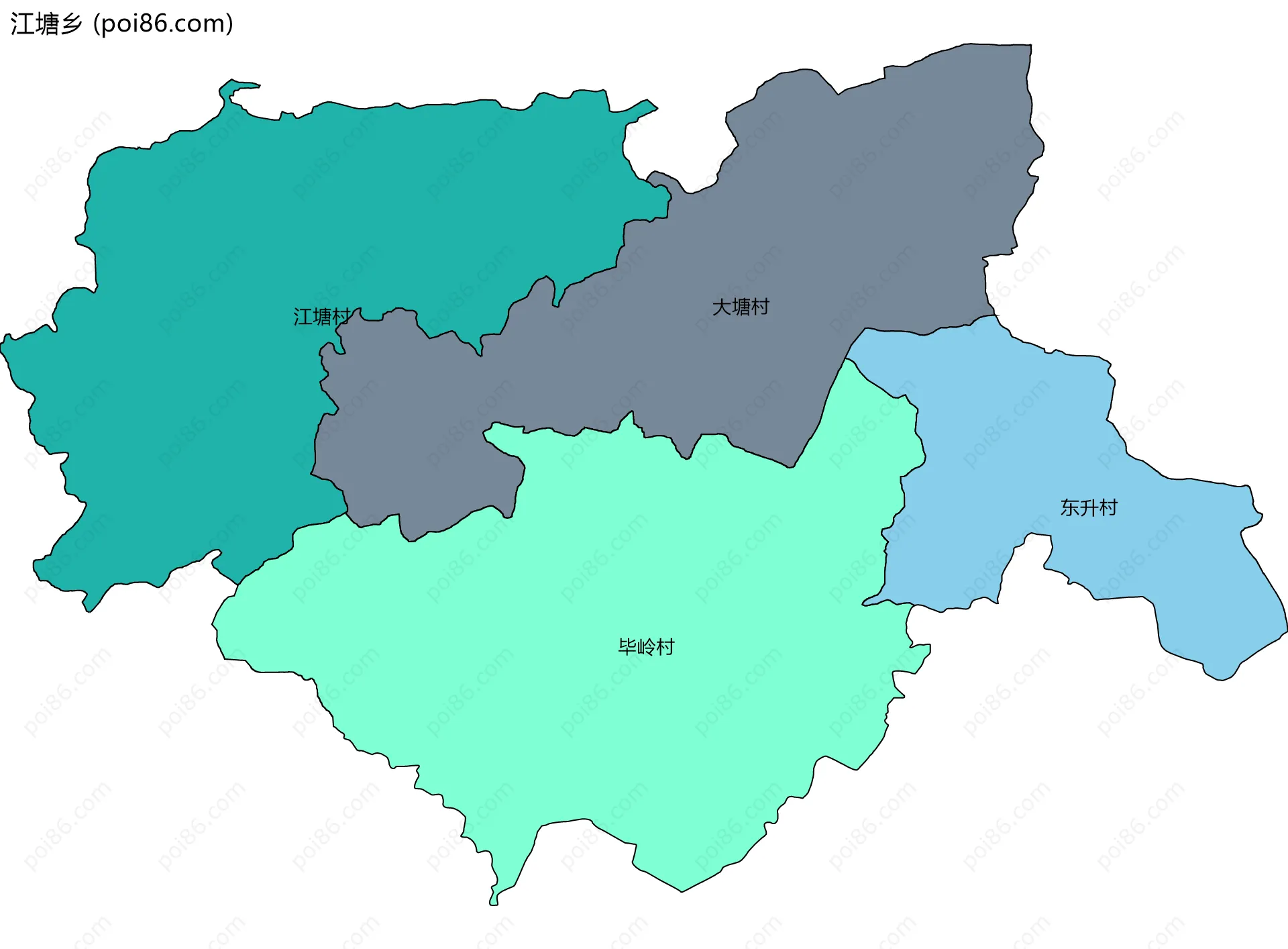 江塘乡边界地图(五级行政区划)