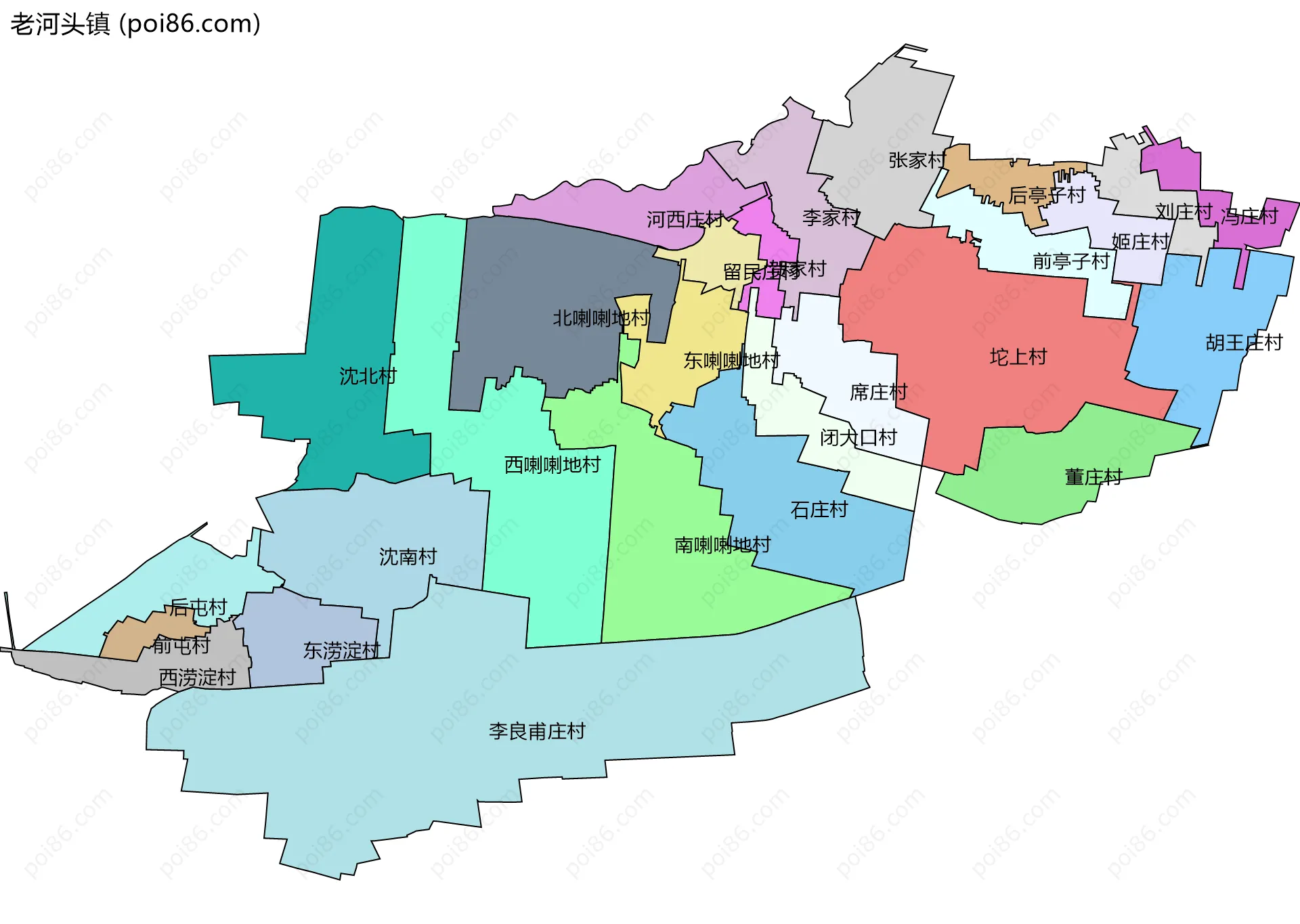 老河头镇边界地图(五级行政区划)