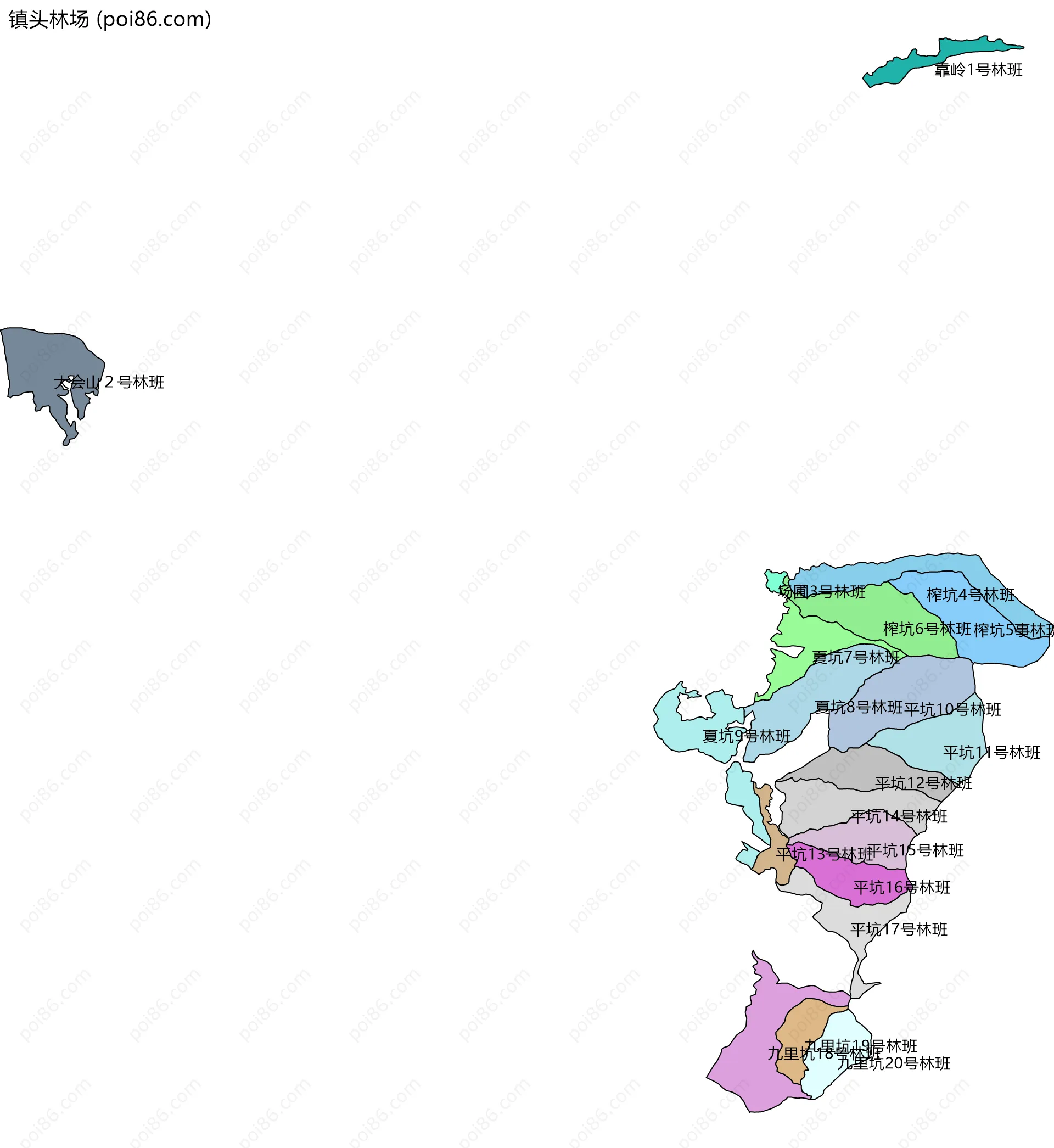 镇头林场边界地图(五级行政区划)