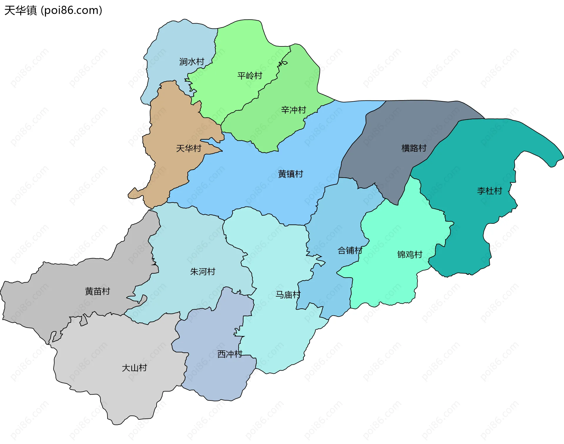 天华镇边界地图(五级行政区划)